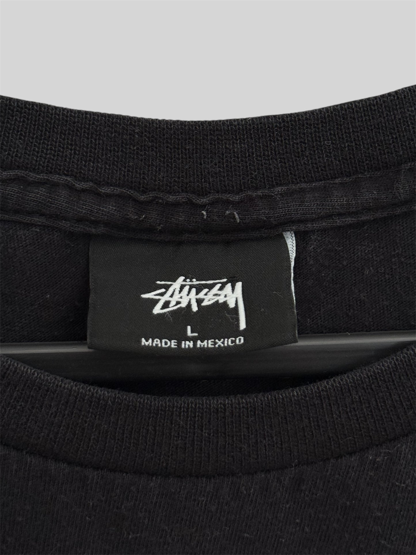 Modern Stussy Graphic Print Spellout T Shirt Black Large