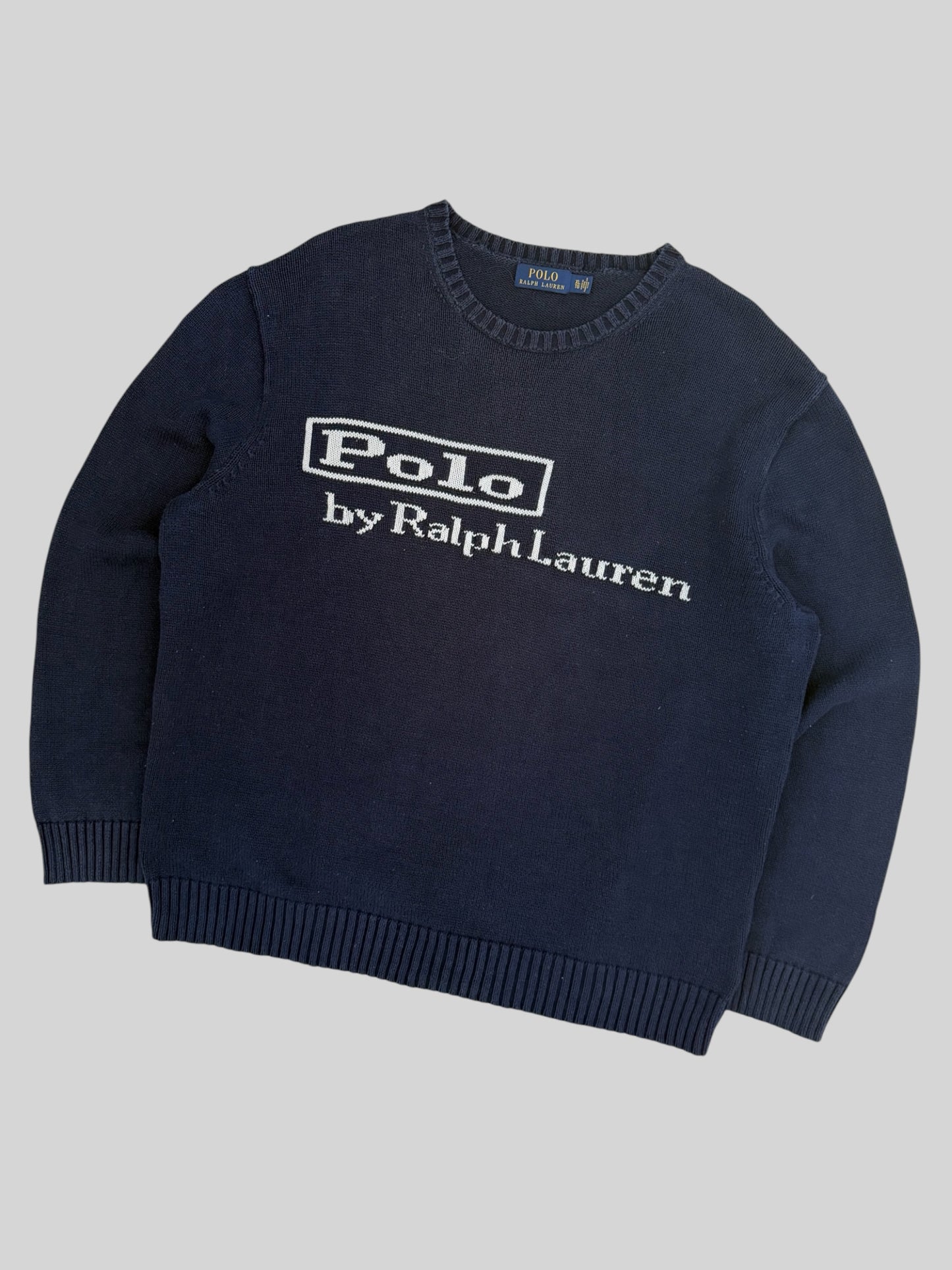 Authentic Polo Ralph Lauren Spellout Knitted Jumper Navy X-Large