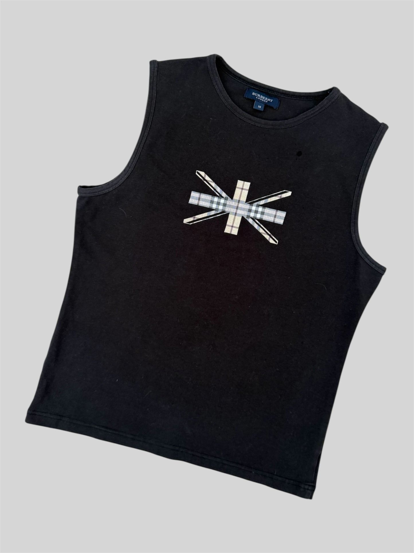 Vintage Burberry Women’s Nova Check Flag Tank Top Black Medium