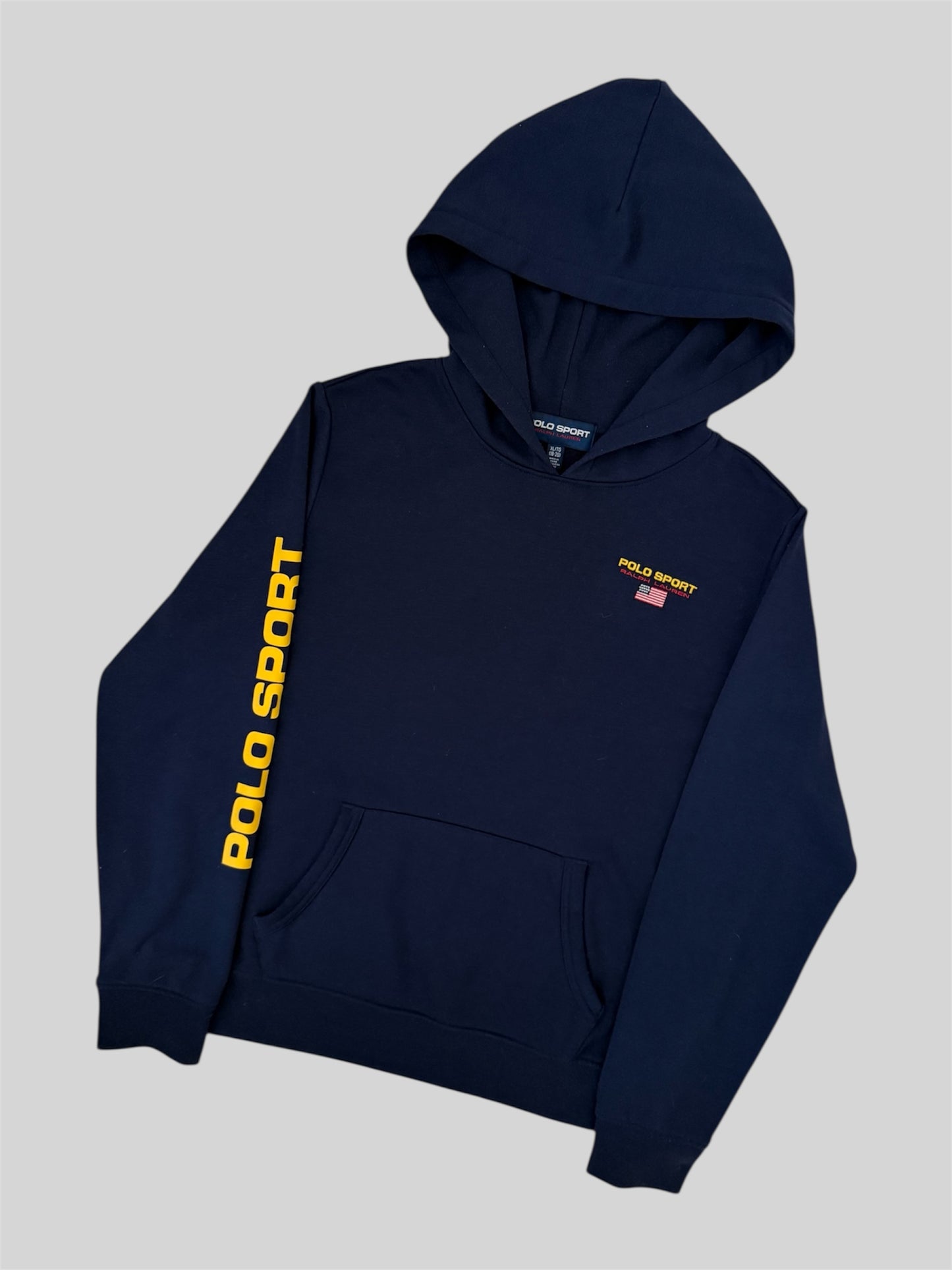 Vintage Polo Sport Ralph Lauren Embroidered Pullover Hoodie Navy X-Large (18-20)