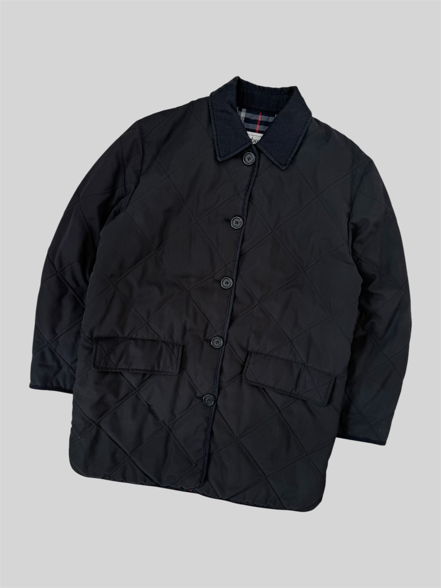 Vintage Burberry 1990s Men’s Button Up Quilted Nylon Jacket Black 38” Medium
