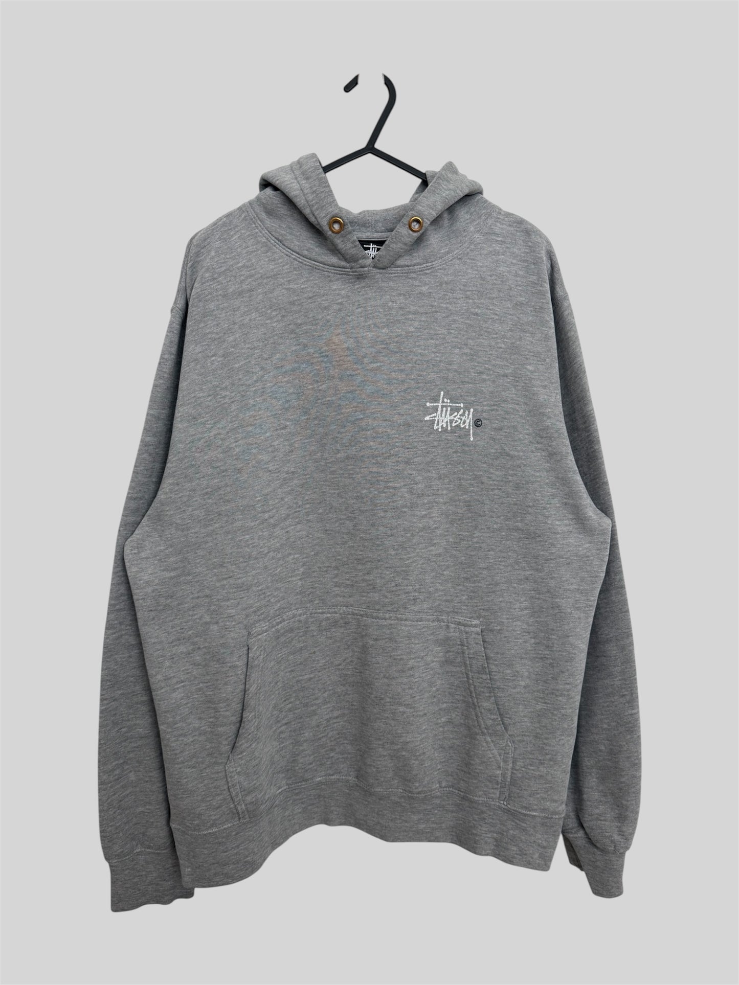 Authentic Stussy Printed Spellout Pullover Hoodie Light Grey Medium