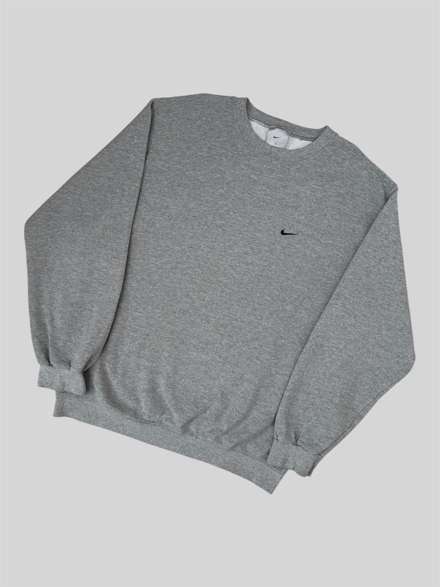 Vintage Nike 90s Embroidered Swoosh Pullover Sweatshirt Light Grey Large