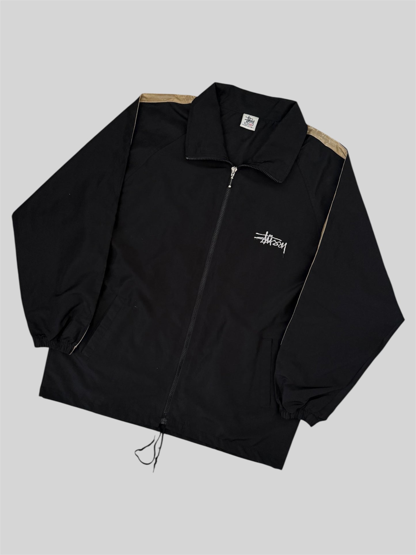 Vintage Stussy 1990s Embroidered Windbreaker Jacket Black Medium Made In USA