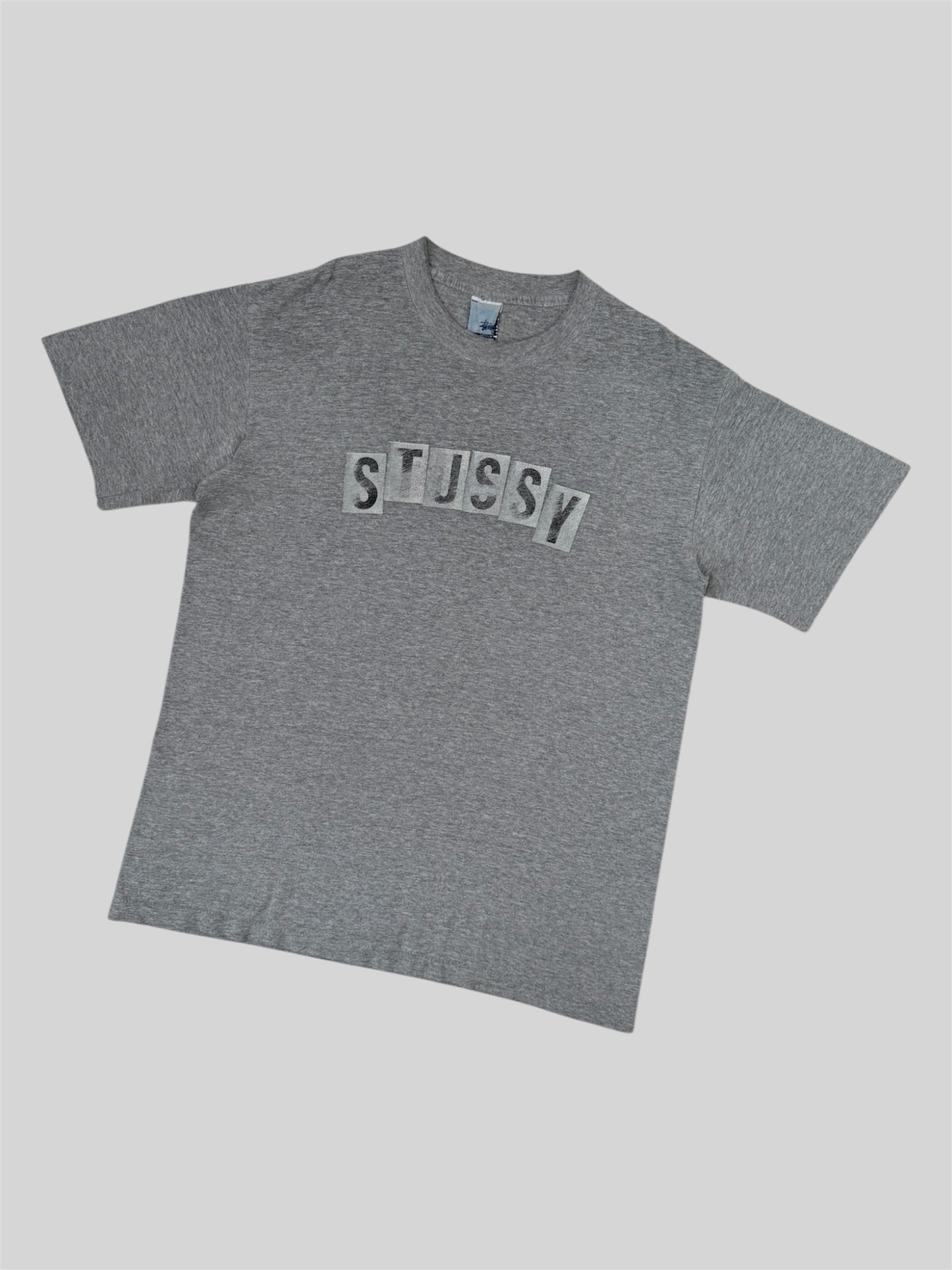 Vintage Stussy 2000s Spellout Graphic Print T Shirt Light Grey Medium