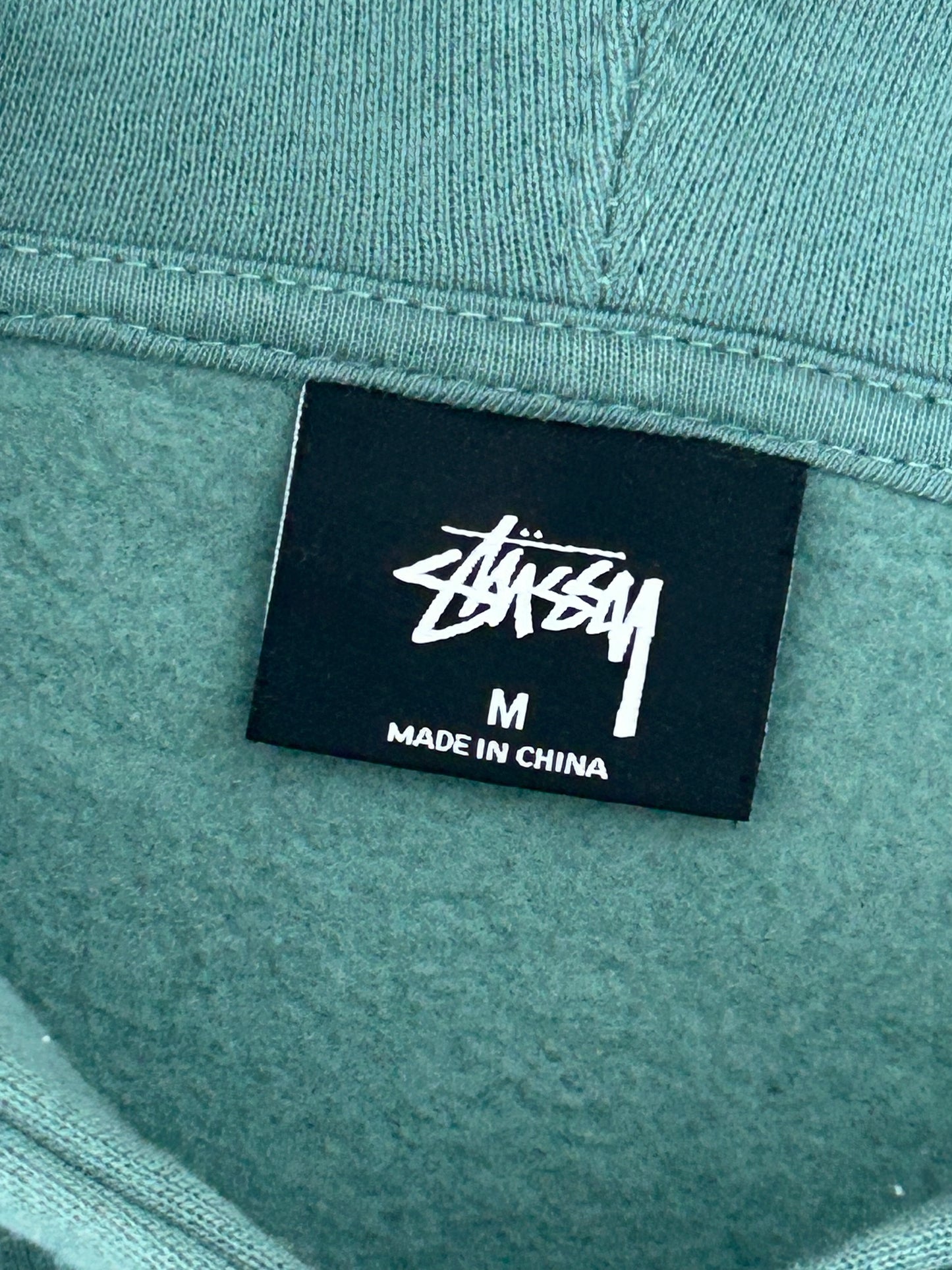 Vintage Stussy Spellout Back Print Pullover Hoodie Green Medium