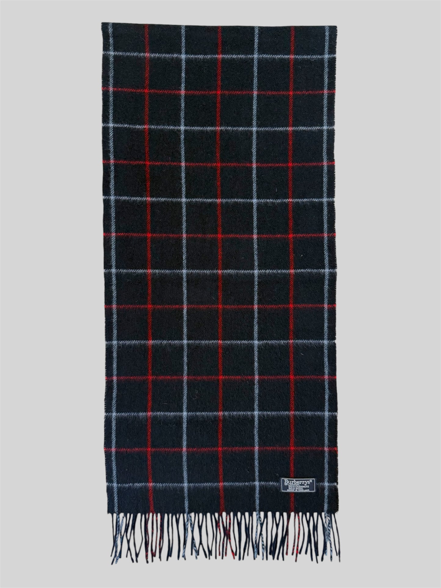 Vintage Burberry Nova Checkered 50% Cashmere 50% Wool Scarf Navy