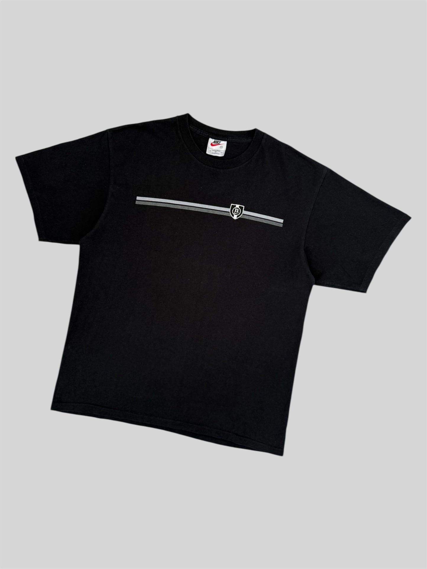 Vintage 90s Nike Embroidered Swoosh Badge Graphic Print T Shirt Black Medium