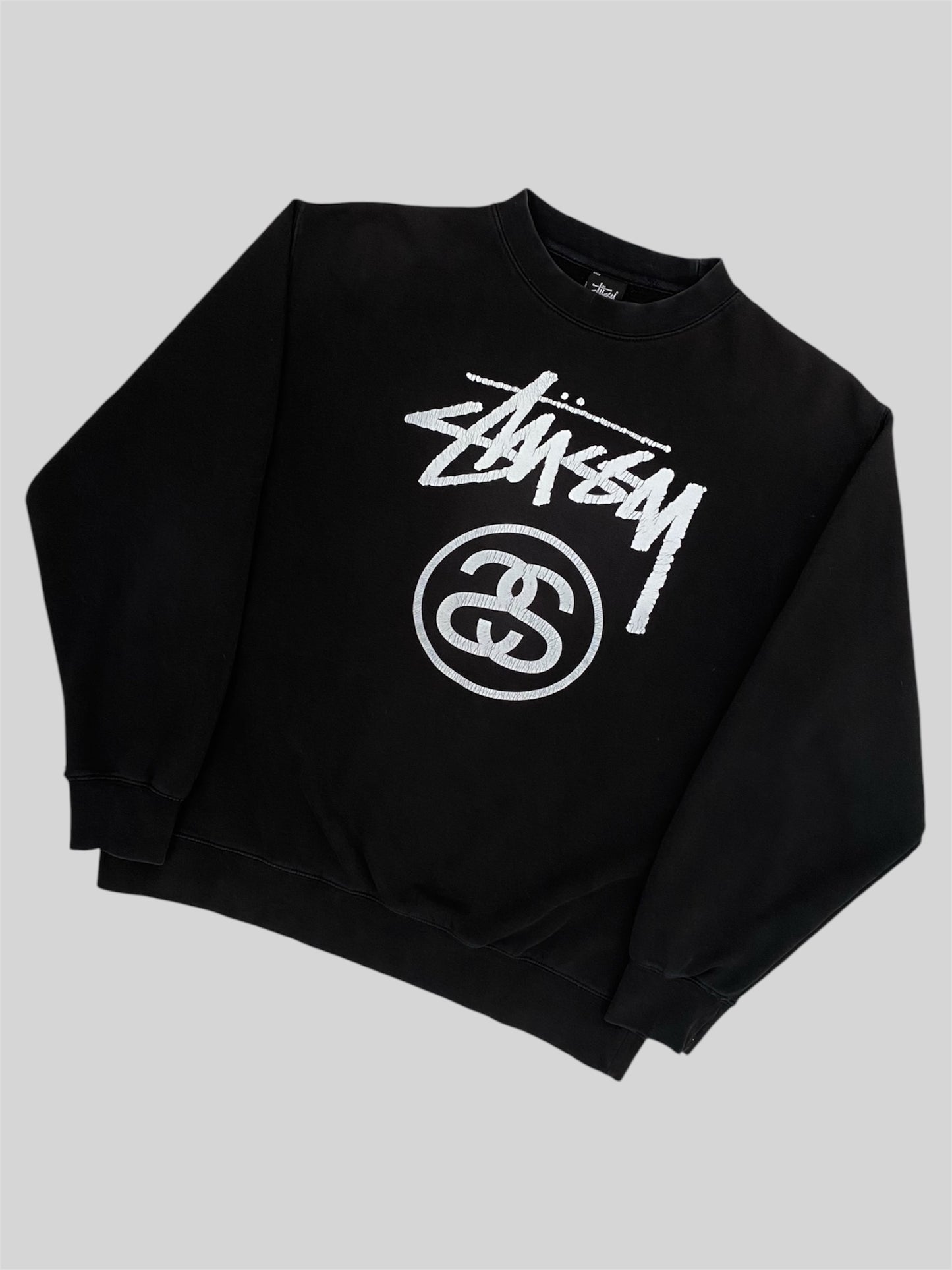 Vintage Stussy 2000s Printed Spellout Pullover Sweatshirt Black Medium