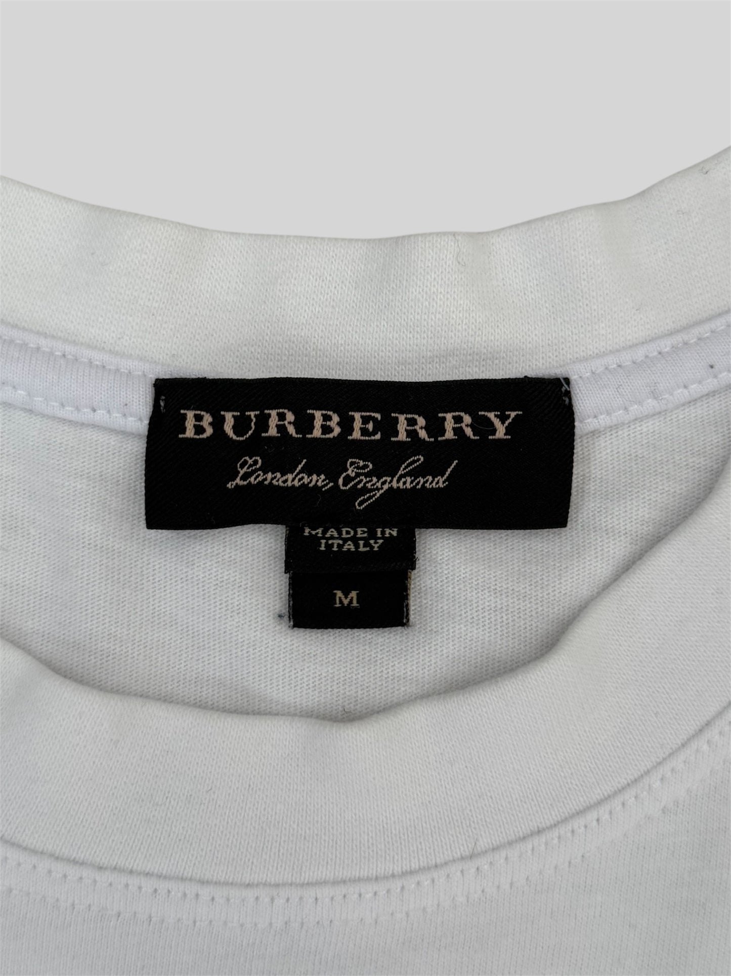 Authentic Vintage Burberry Embroidered Spellout T Shirt White Medium Made In Italy