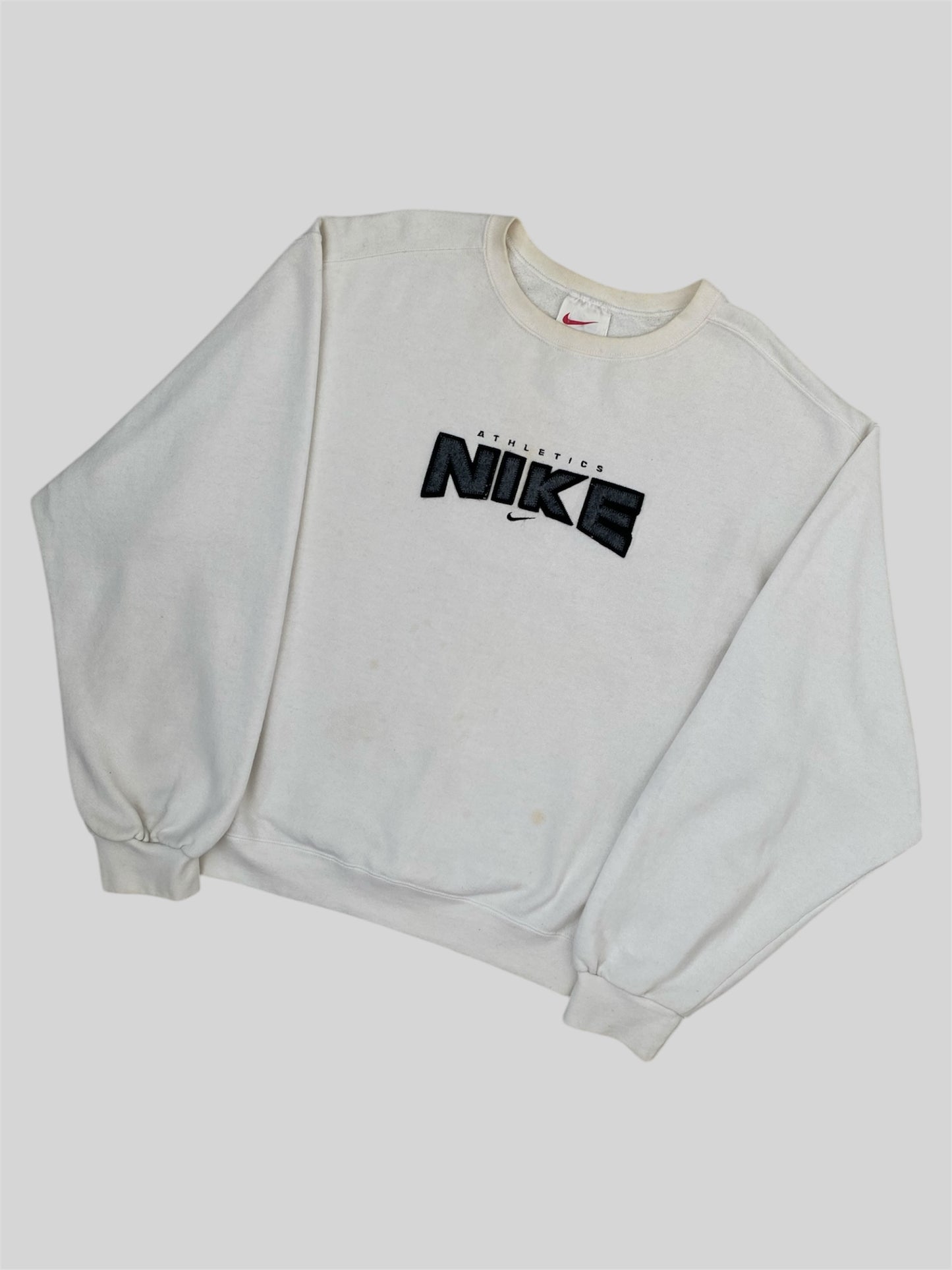 Vintage Nike Athletics Embroidered Spellout Pullover Sweatshirt White X-Large