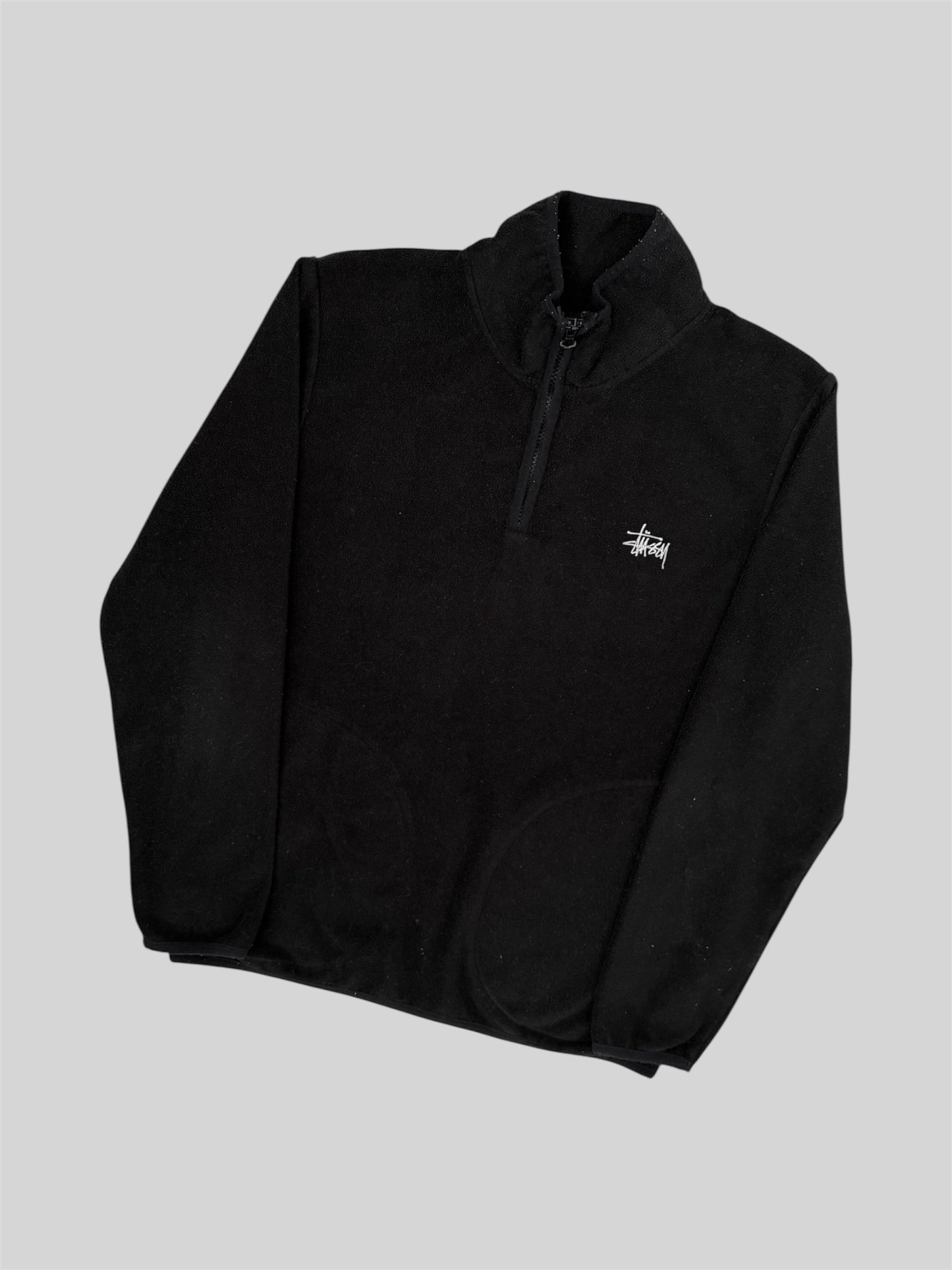 Modern Stussy Embroidered Spellout Quarter Zip Fleece Black Small