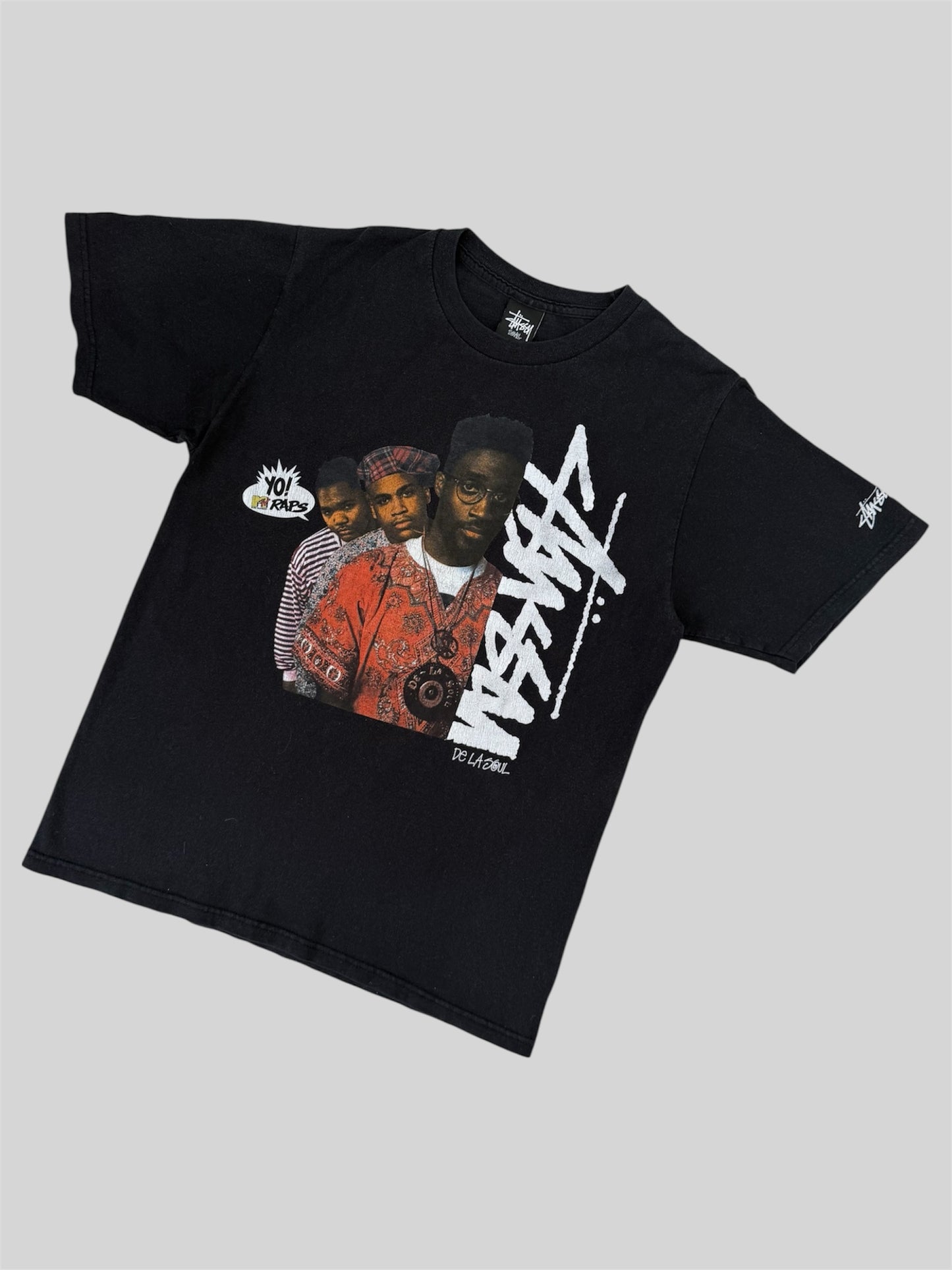 Stussy X YO MTV RAPS De La Soul Spellout T Shirt Black Small