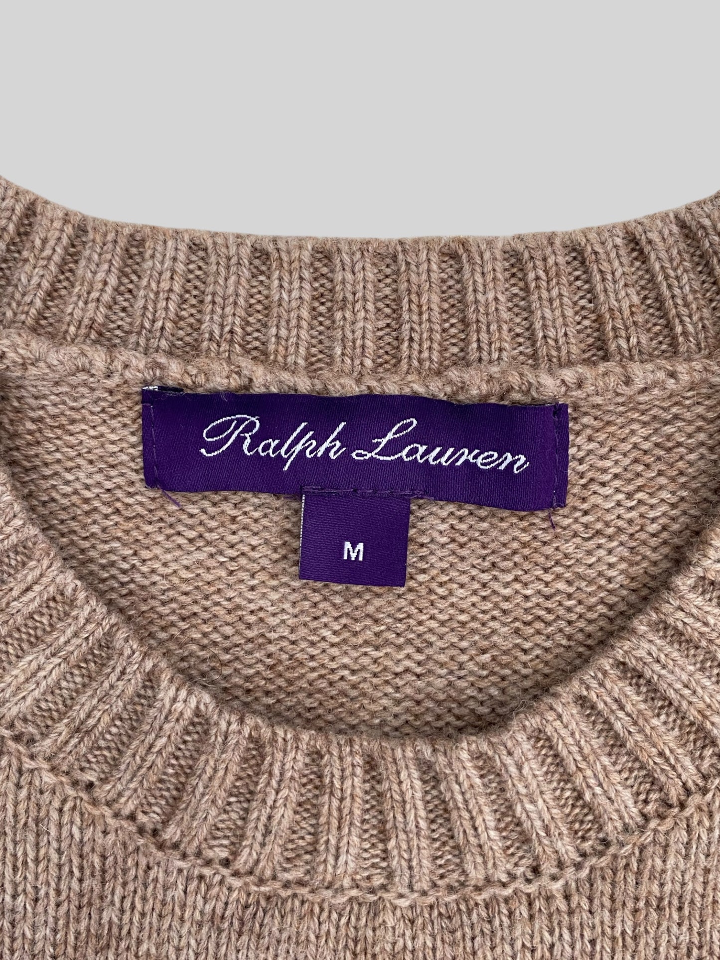 Authentic Ralph Lauren Purple Label Bear Knitted Jumper Light Brown Medium
