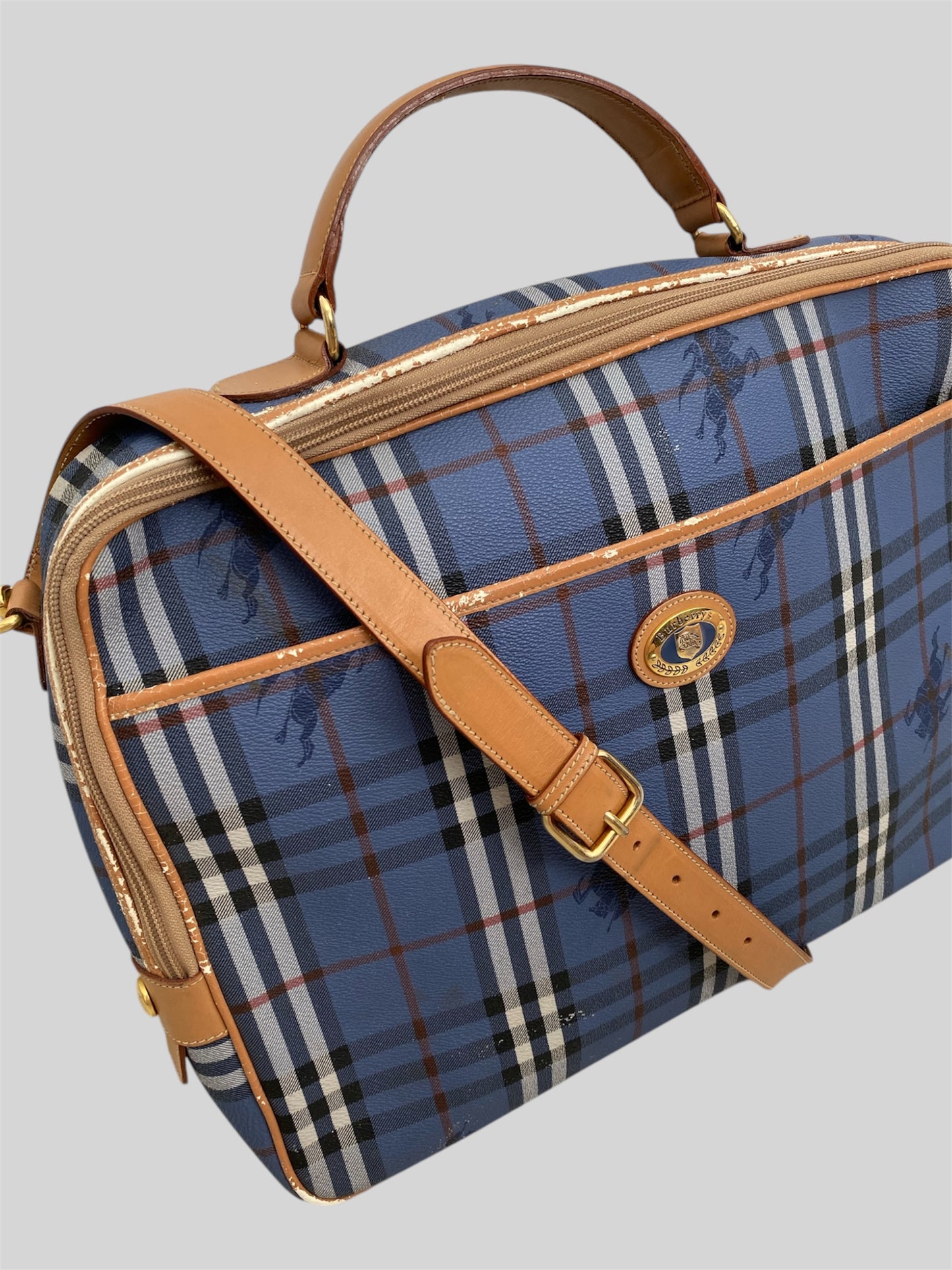 Vintage Burberry Nova Check Messenger Laptop Bag With Attachable Strap Blue