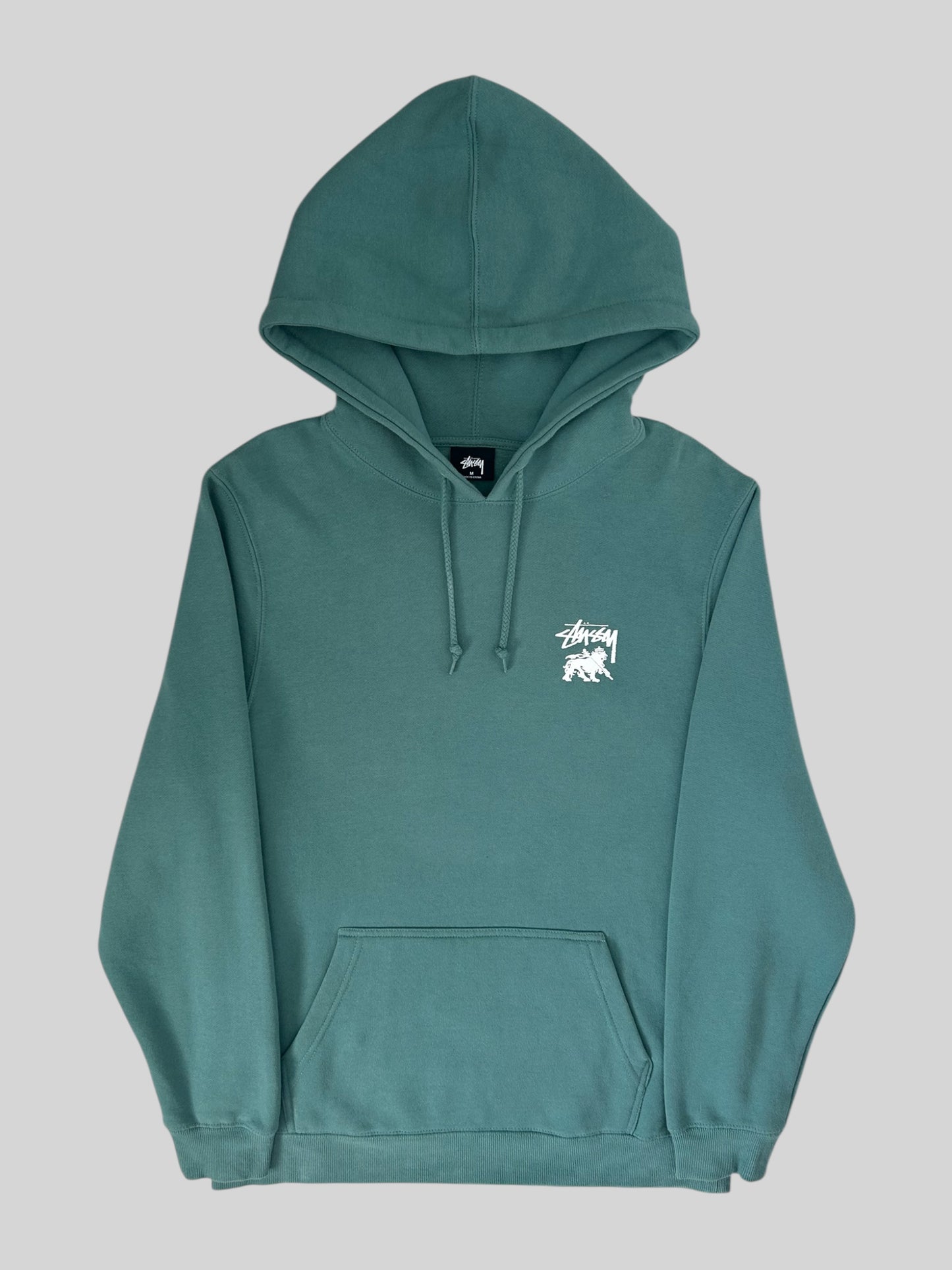 Vintage Stussy Spellout Back Print Pullover Hoodie Green Medium