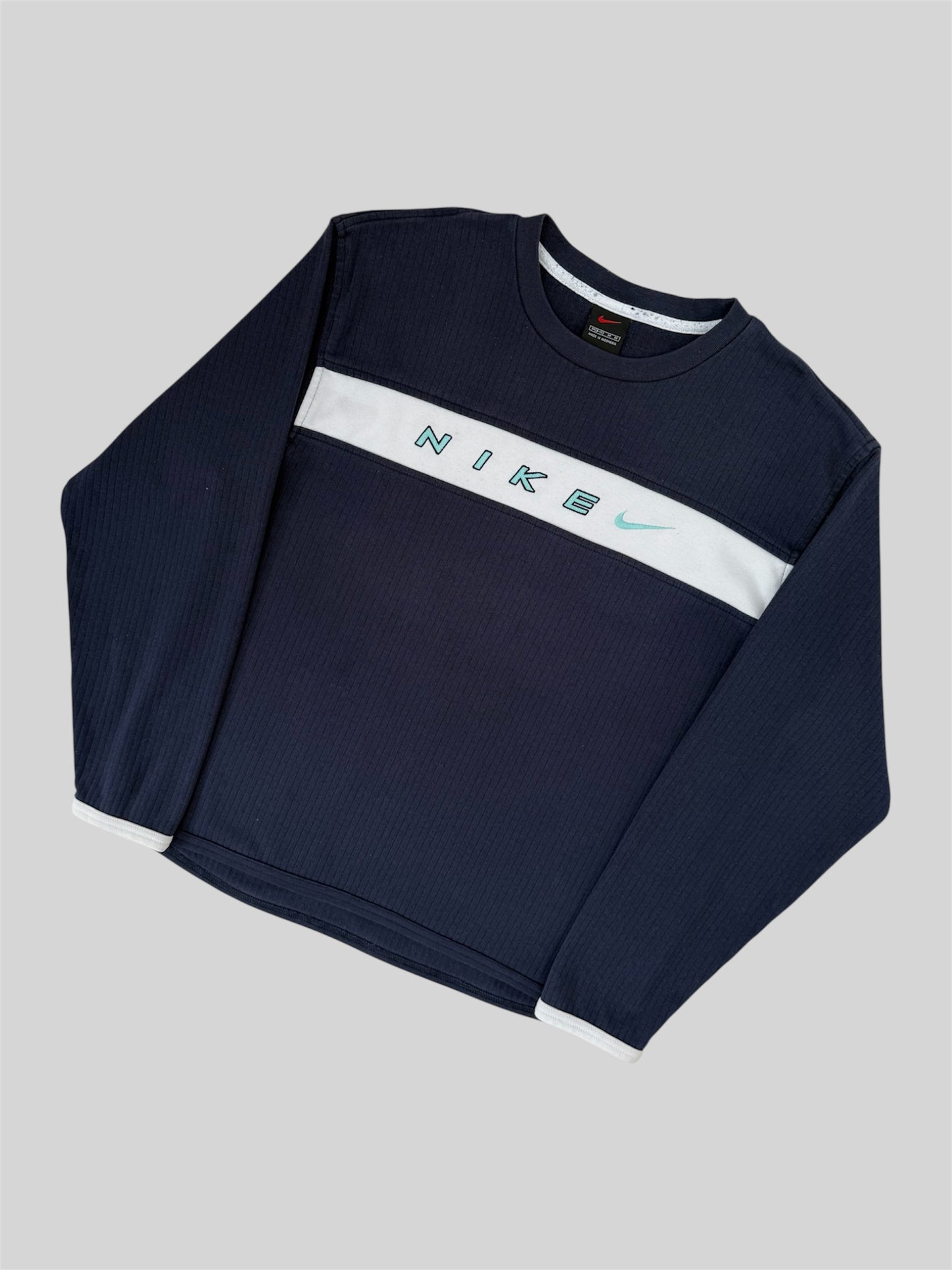 Vintage Nike 2000s Embroidered Spellout Pullover Sweatshirt Navy Medium