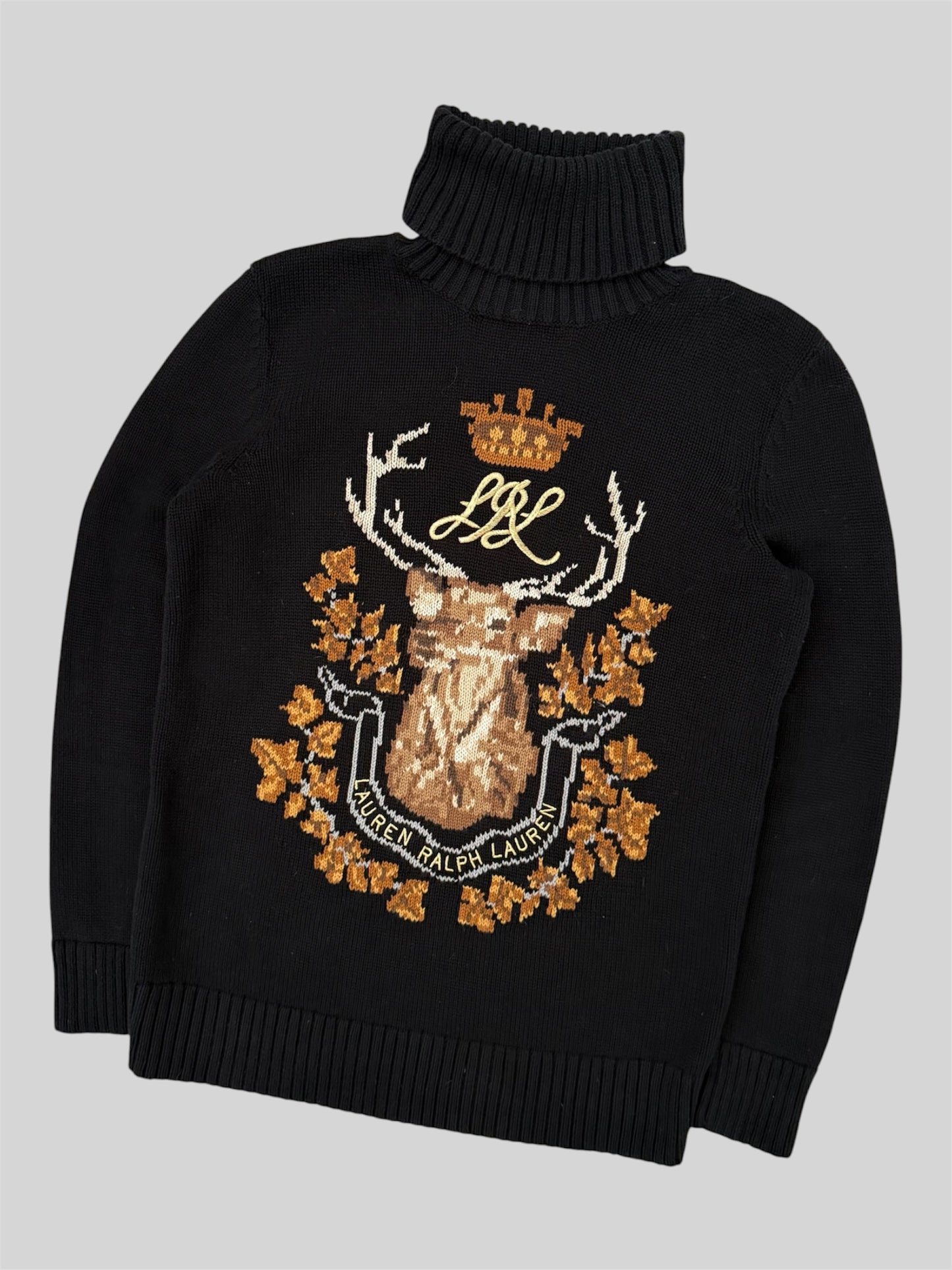 Authentic Lauren Ralph Lauren Women’s Knitted Turtle Neck Reindeer Jumper Small
