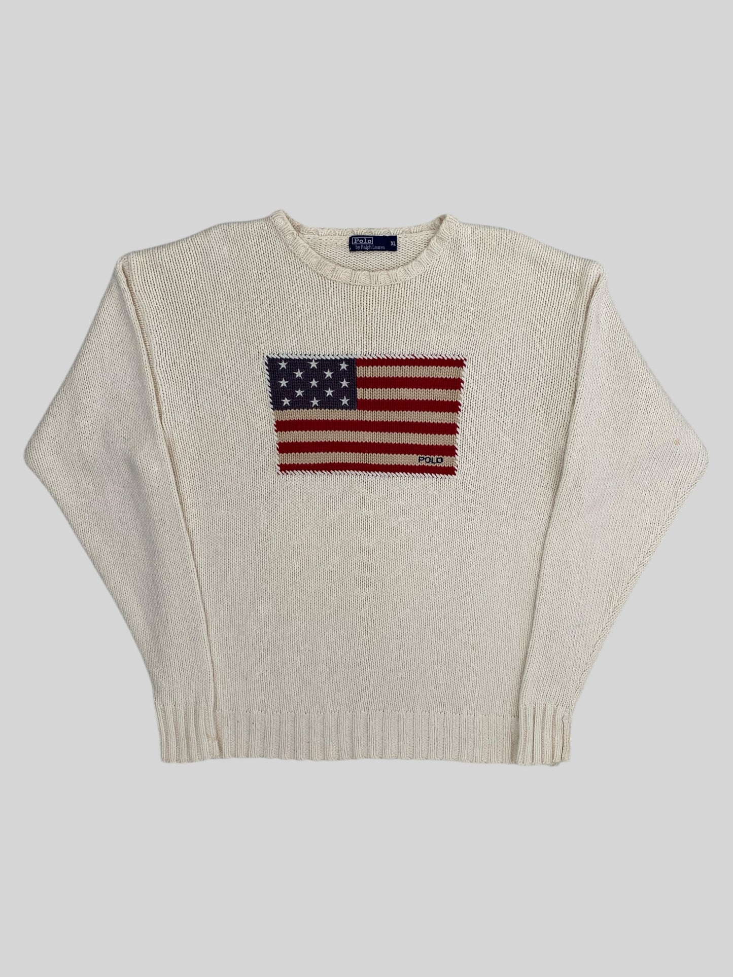 Authentic Vintage Polo Ralph Lauren Knitted USA Jumper Cream X-Large