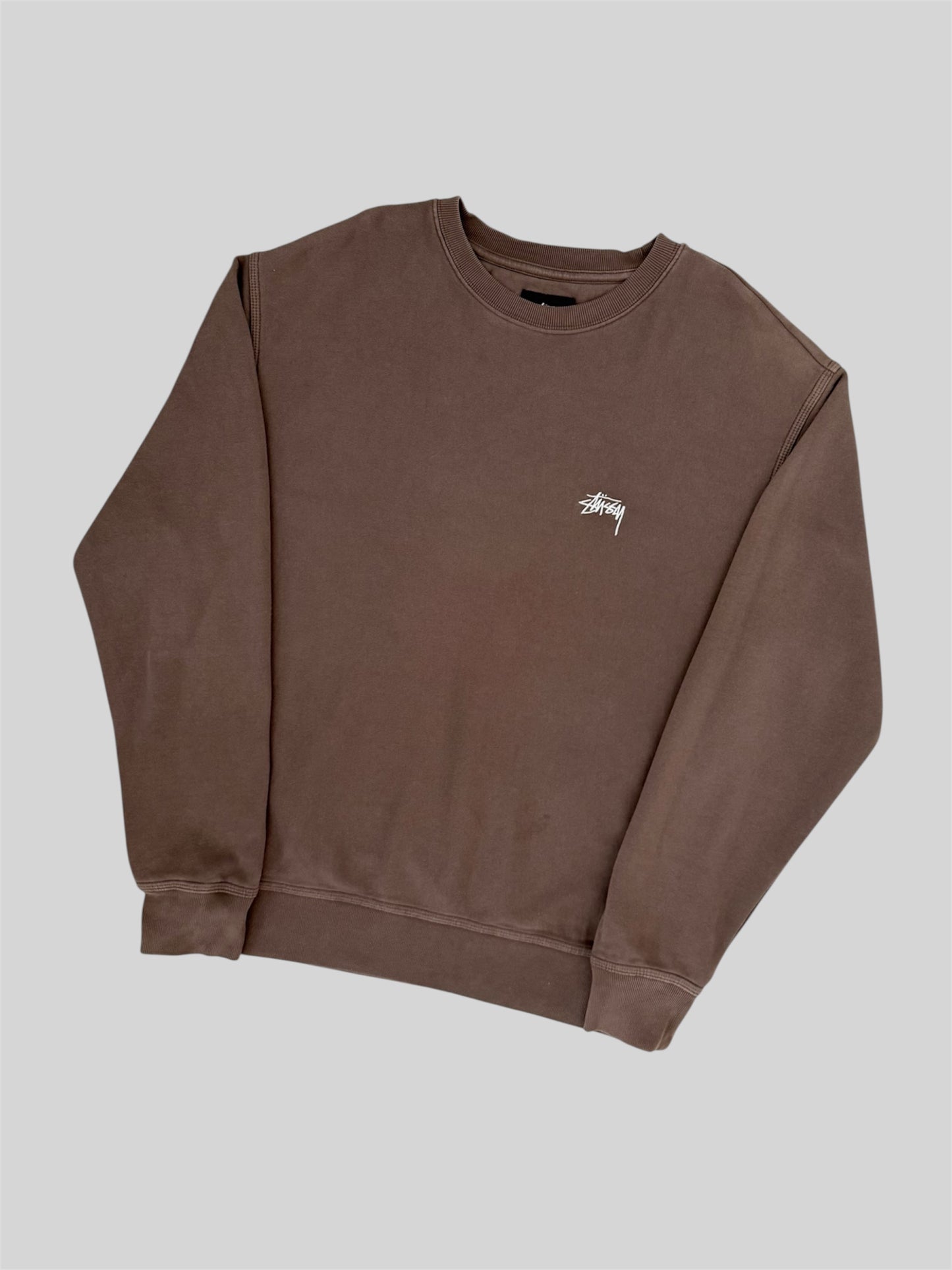 Modern Stussy Embroidered Spellout Pullover Sweatshirt Light Brown Small