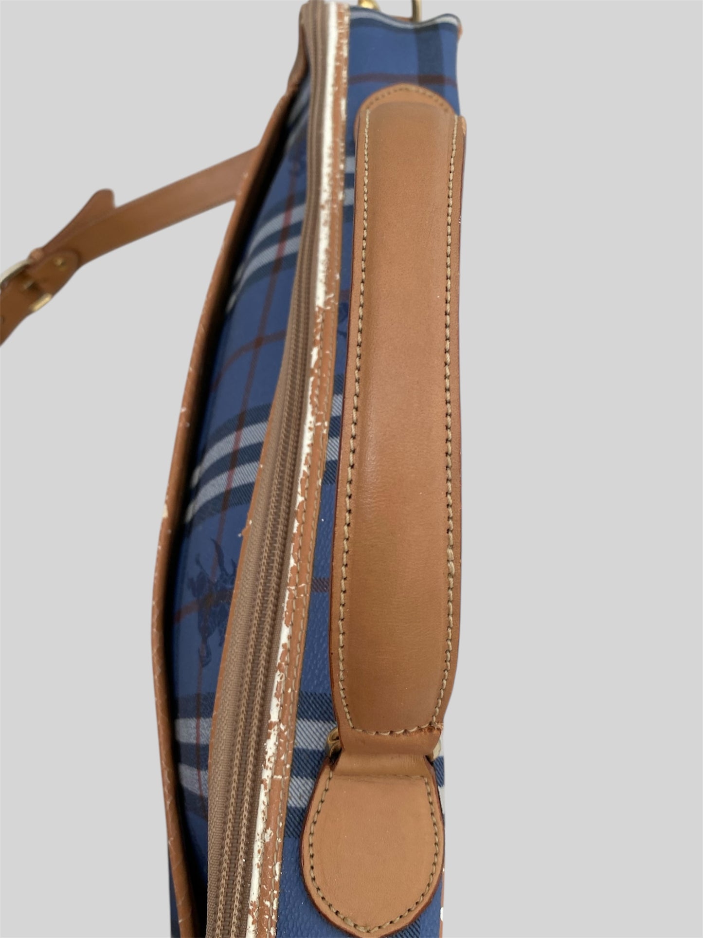 Vintage Burberry Nova Check Messenger Laptop Bag With Attachable Strap Blue