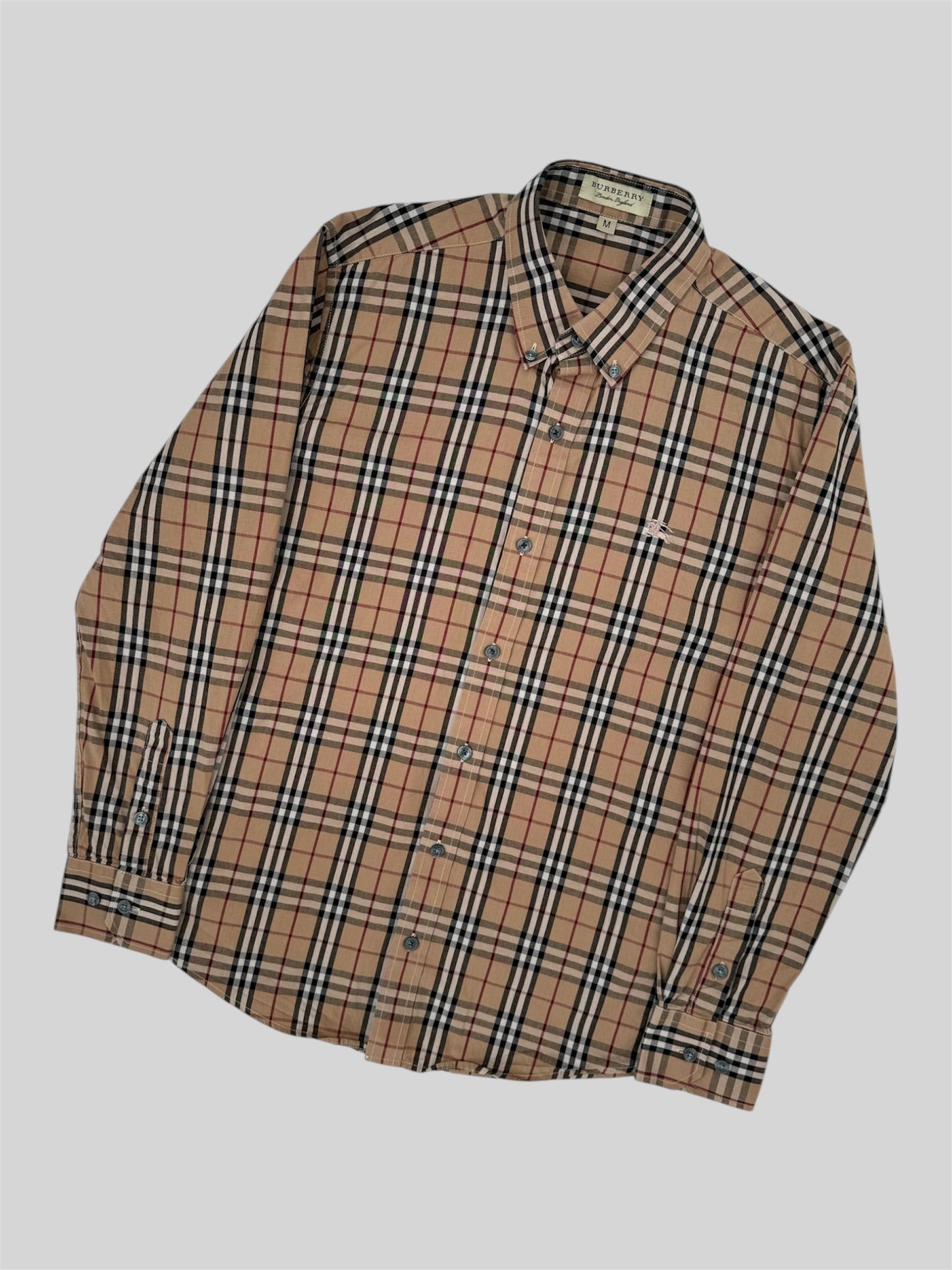 Vintage Burberry Embroidered Nova Check Button Up Shirt Beige Medium