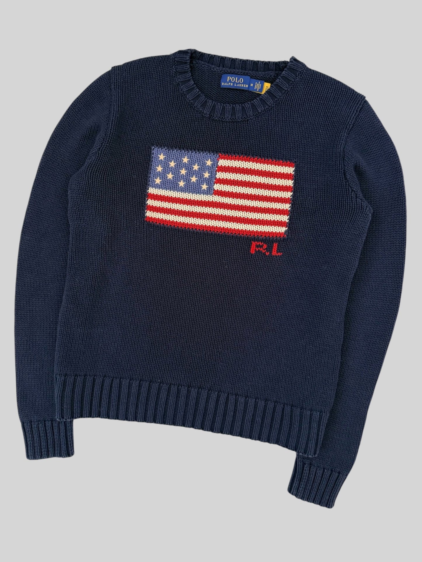 Authentic Polo Ralph Lauren USA Knitted Pullover Jumper Navy Medium *QR CODE*