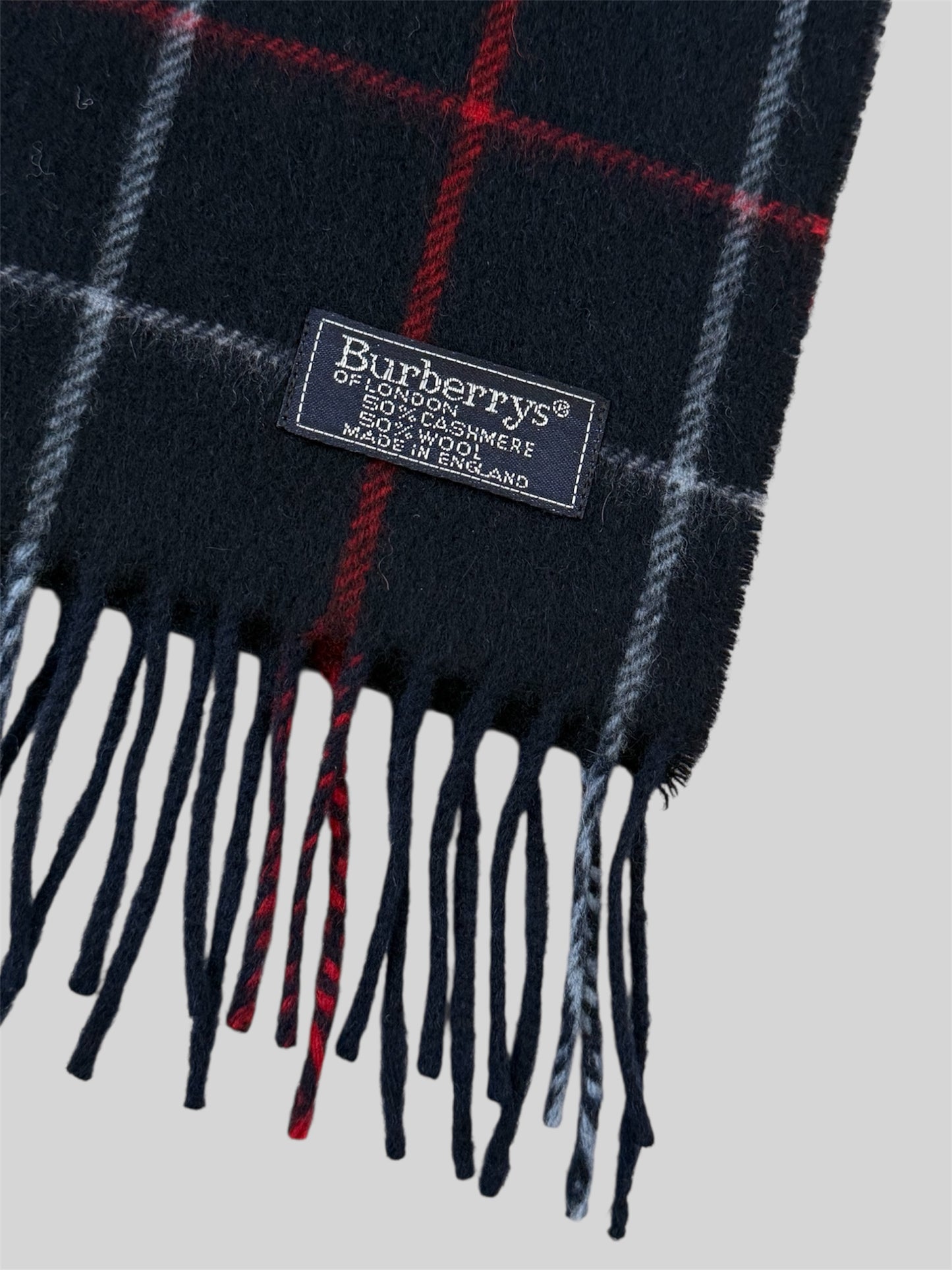 Vintage Burberry Nova Checkered 50% Cashmere 50% Wool Scarf Navy