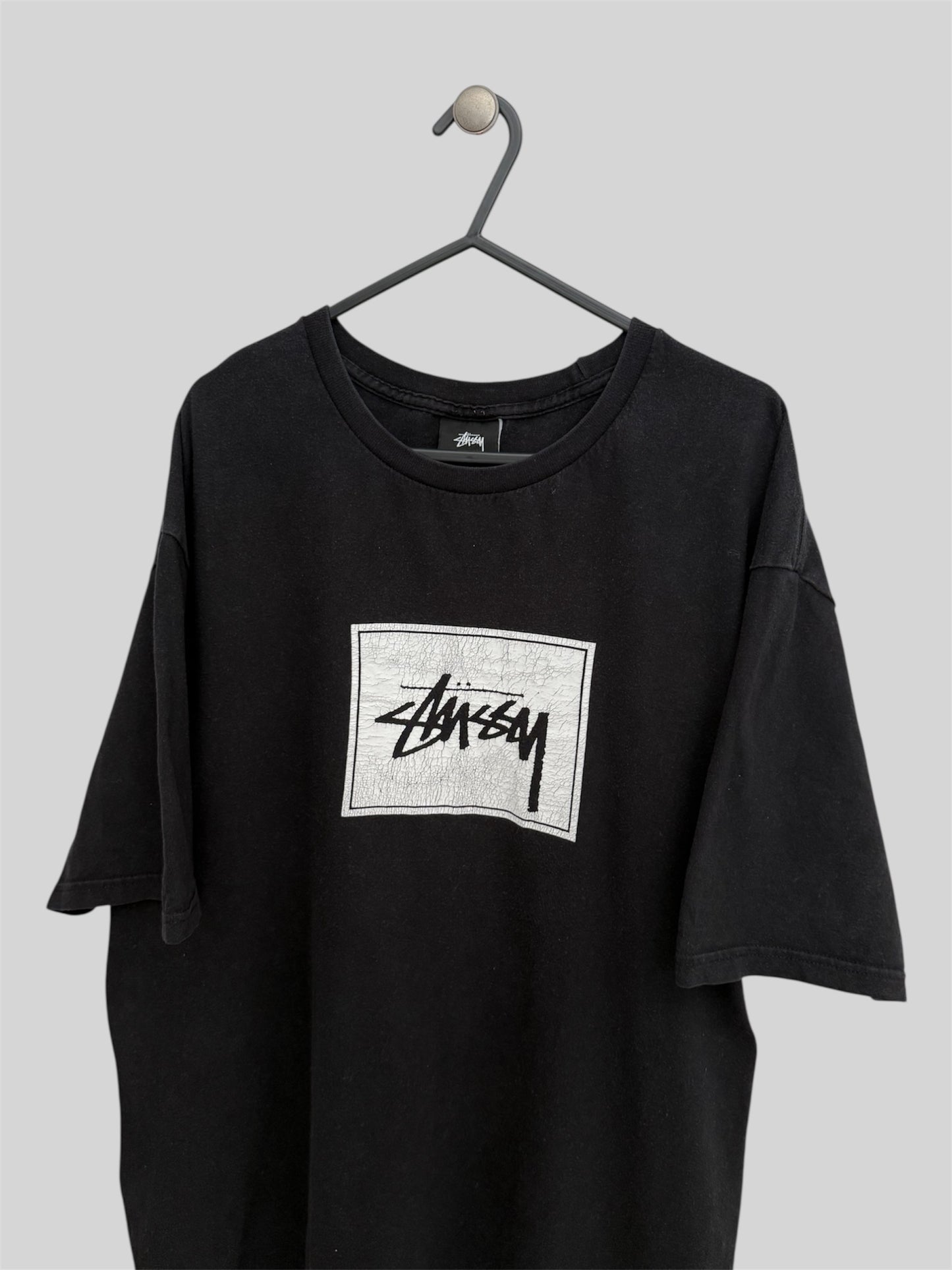 Modern Stussy Graphic Print Spellout T Shirt Black Large