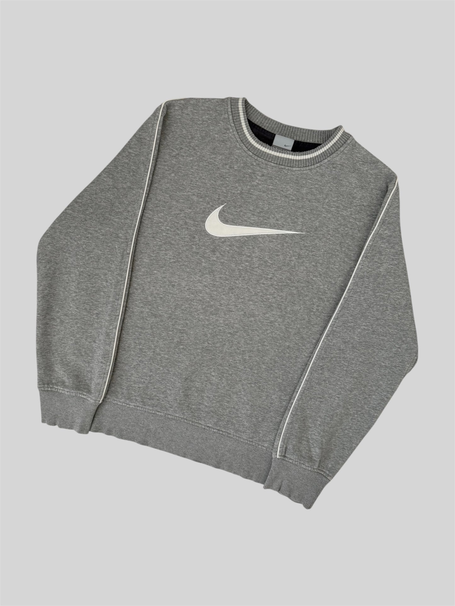 Vintage Nike 2000s Embroidered Emblem Pullover Sweatshirt Light Grey Medium