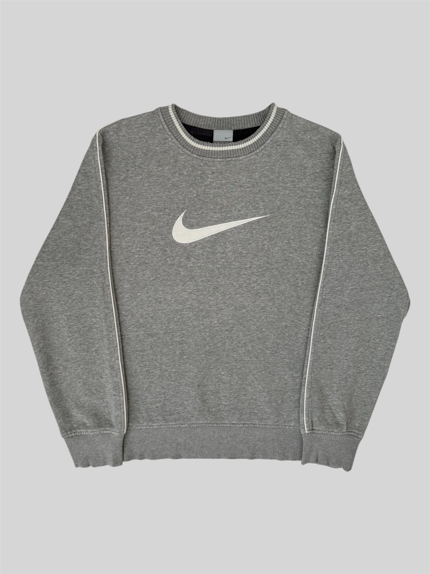 Vintage Nike 2000s Embroidered Emblem Pullover Sweatshirt Light Grey Medium