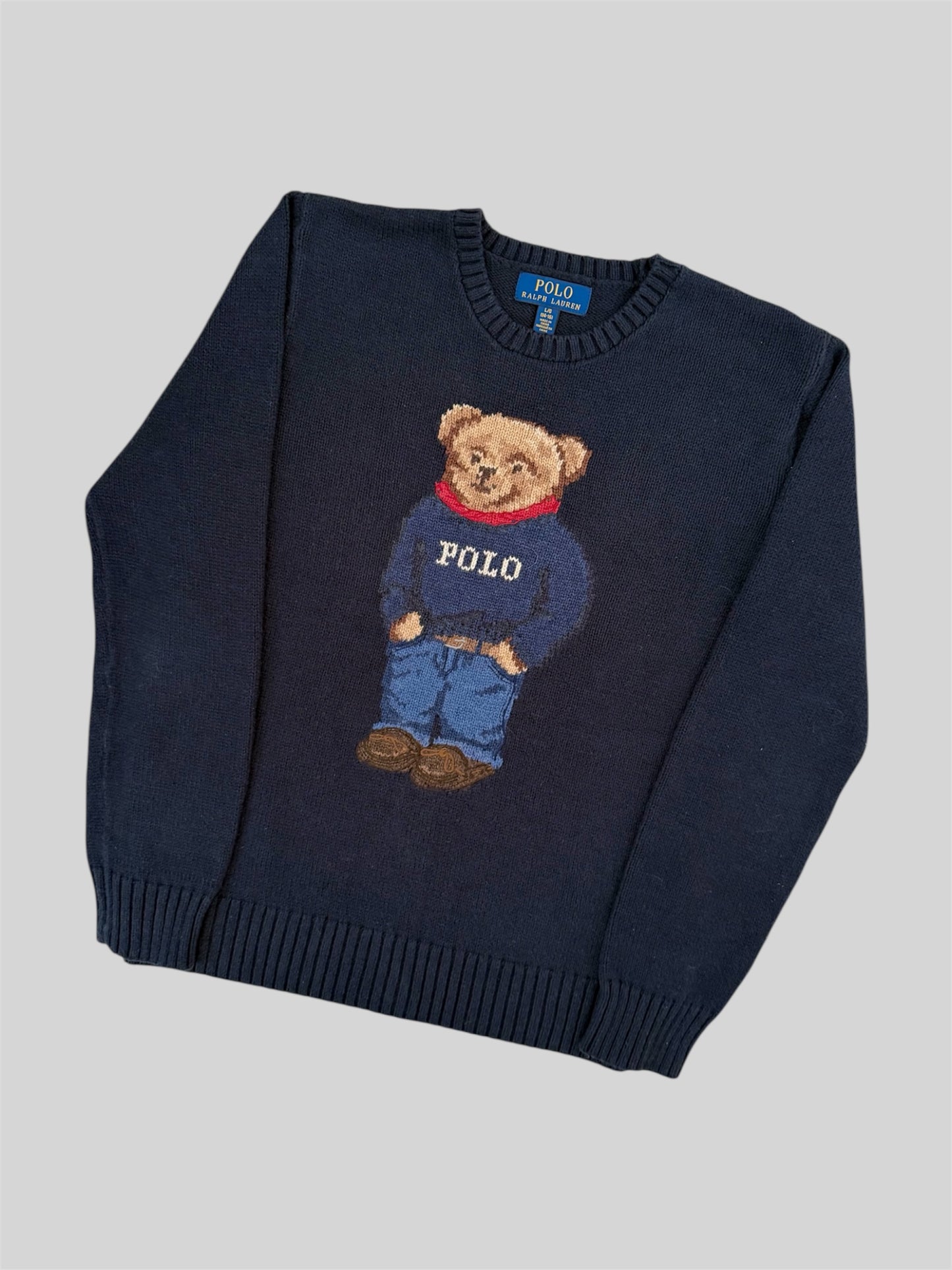 Authentic Polo Ralph Lauren Teddy Bear Knitted Pullover Jumper Navy L (14-16)
