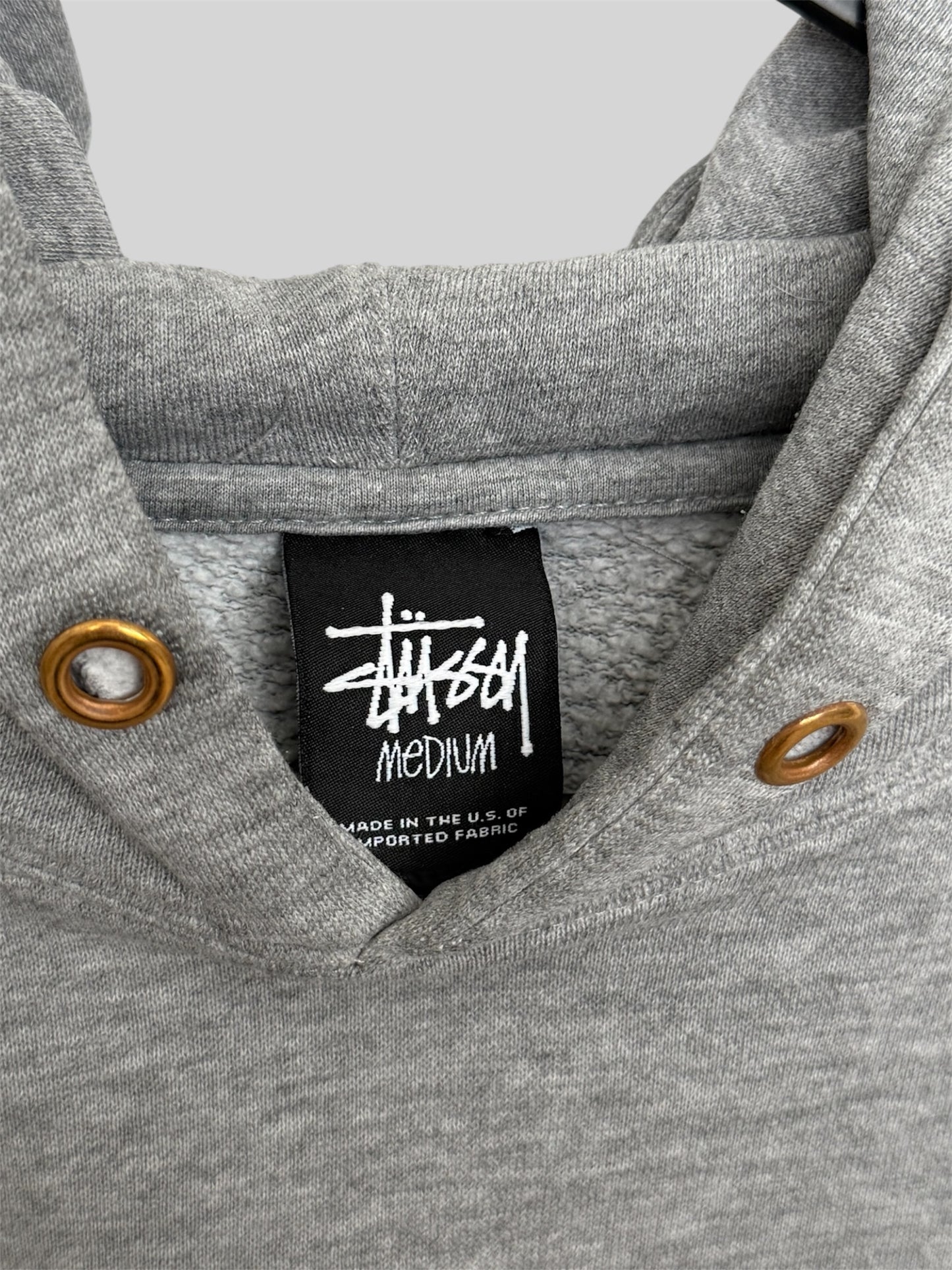 Authentic Stussy Printed Spellout Pullover Hoodie Light Grey Medium