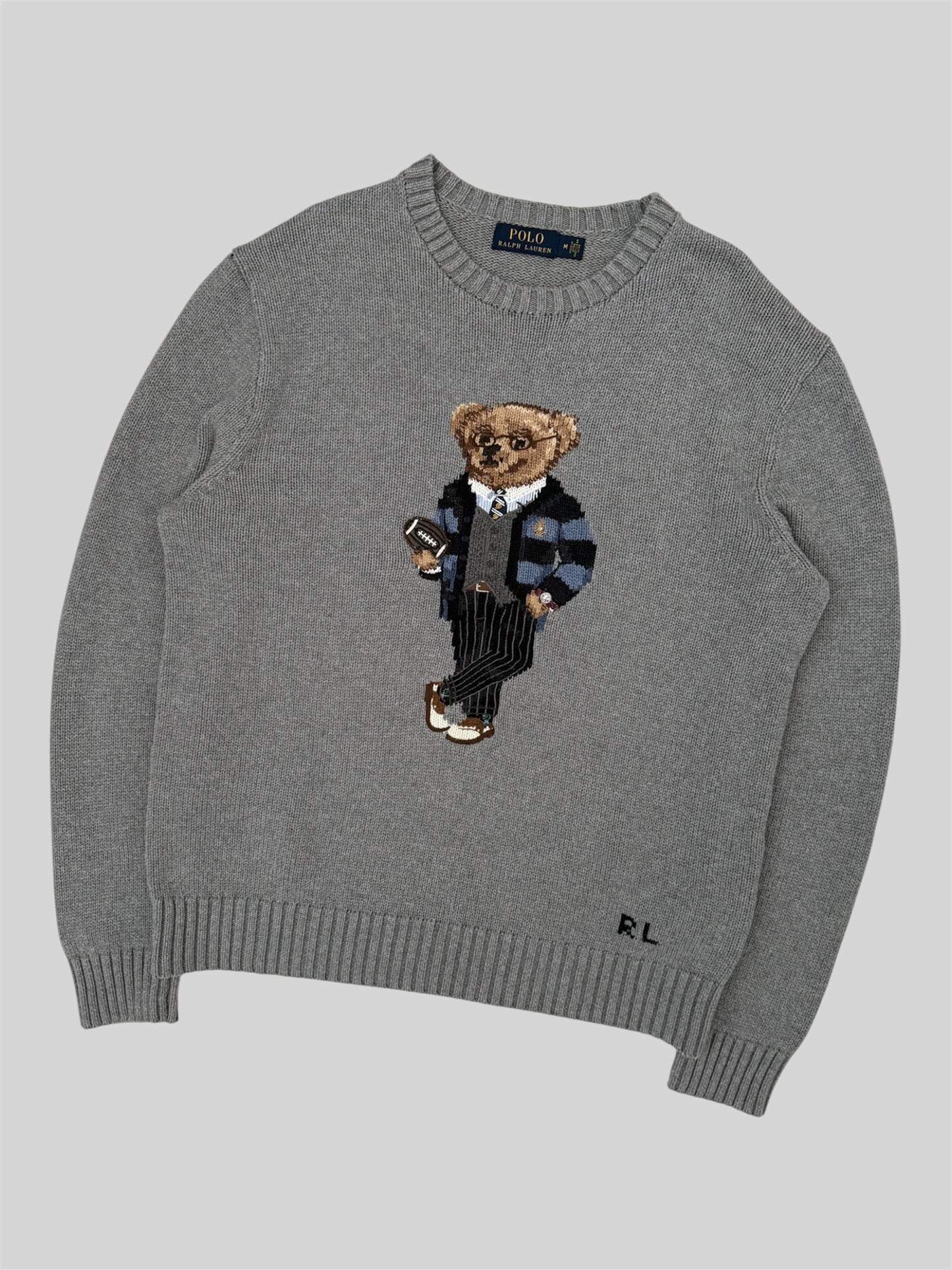 Authentic Polo Ralph Lauren Teddy Bear Knitted Pullover Jumper Light Grey M