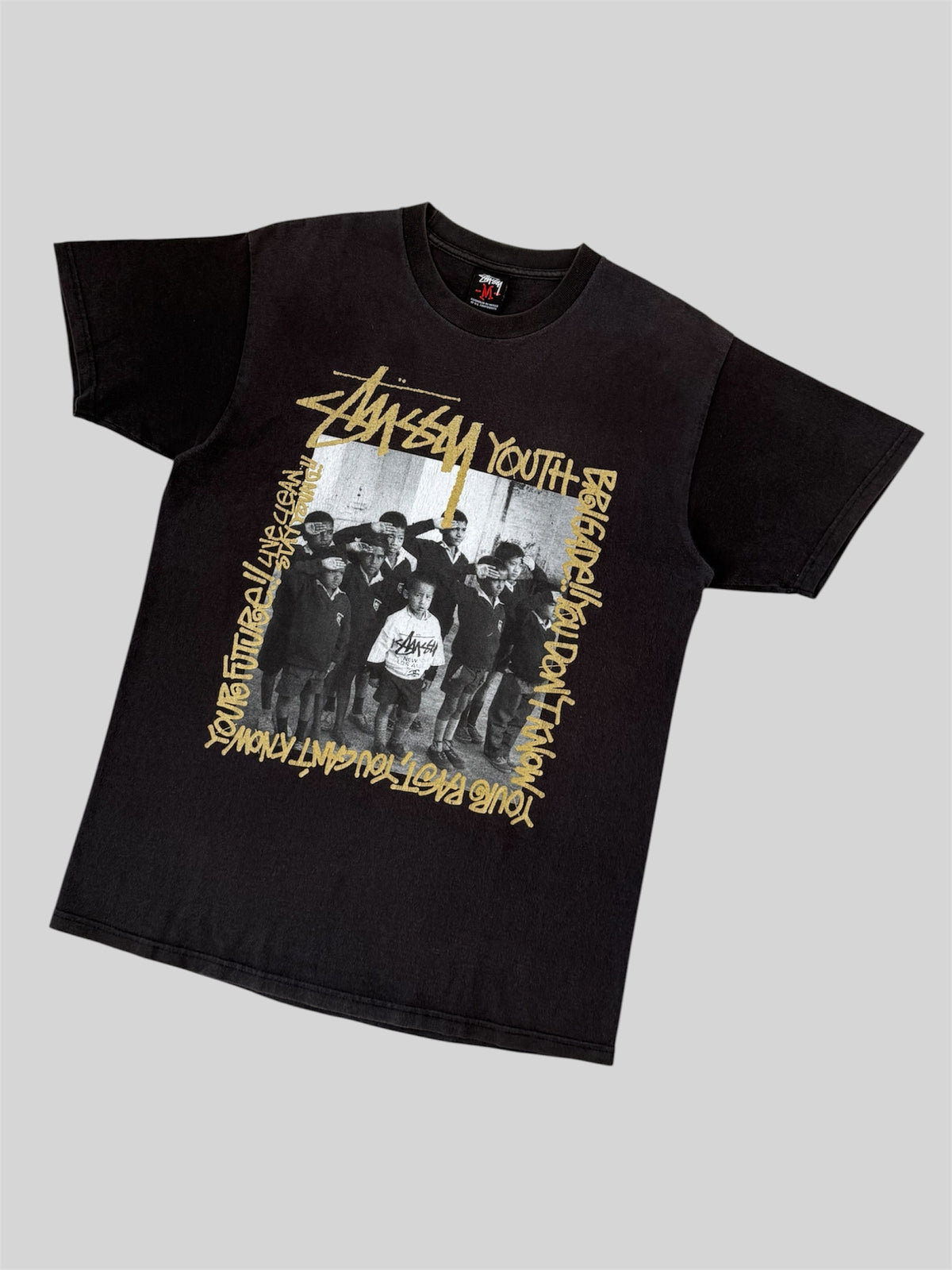 Vintage Stussy 2006 Youth Brigade School Kids Graphic T Shirt Faded Black Medium
