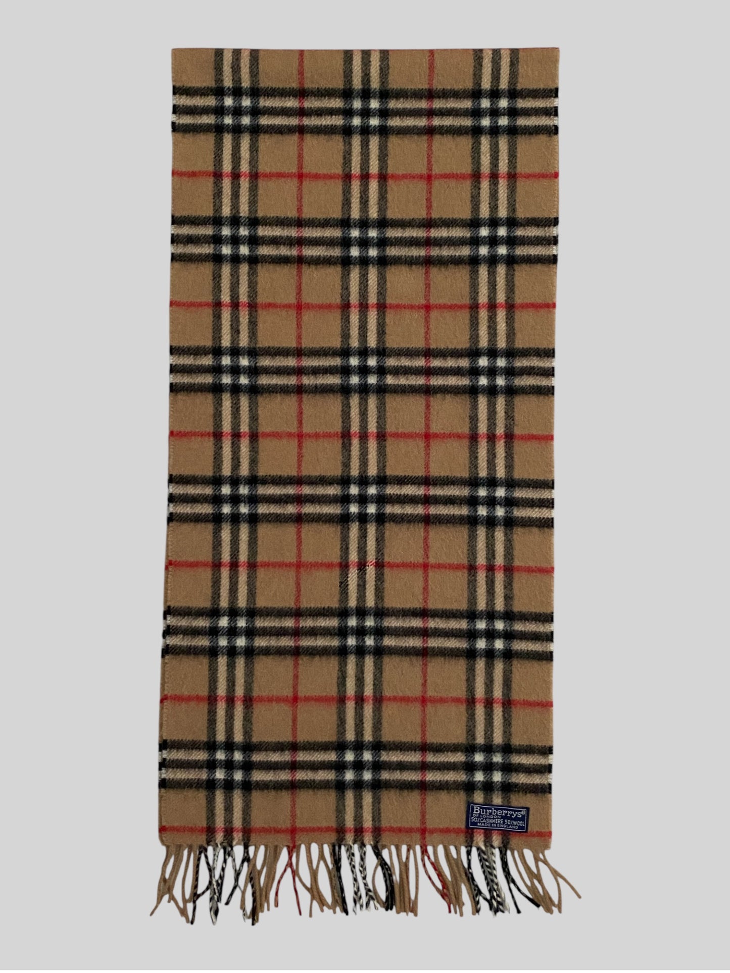 Vintage Burberry Nova Checkered 50% Cashmere 50% Wool Scarf Beige