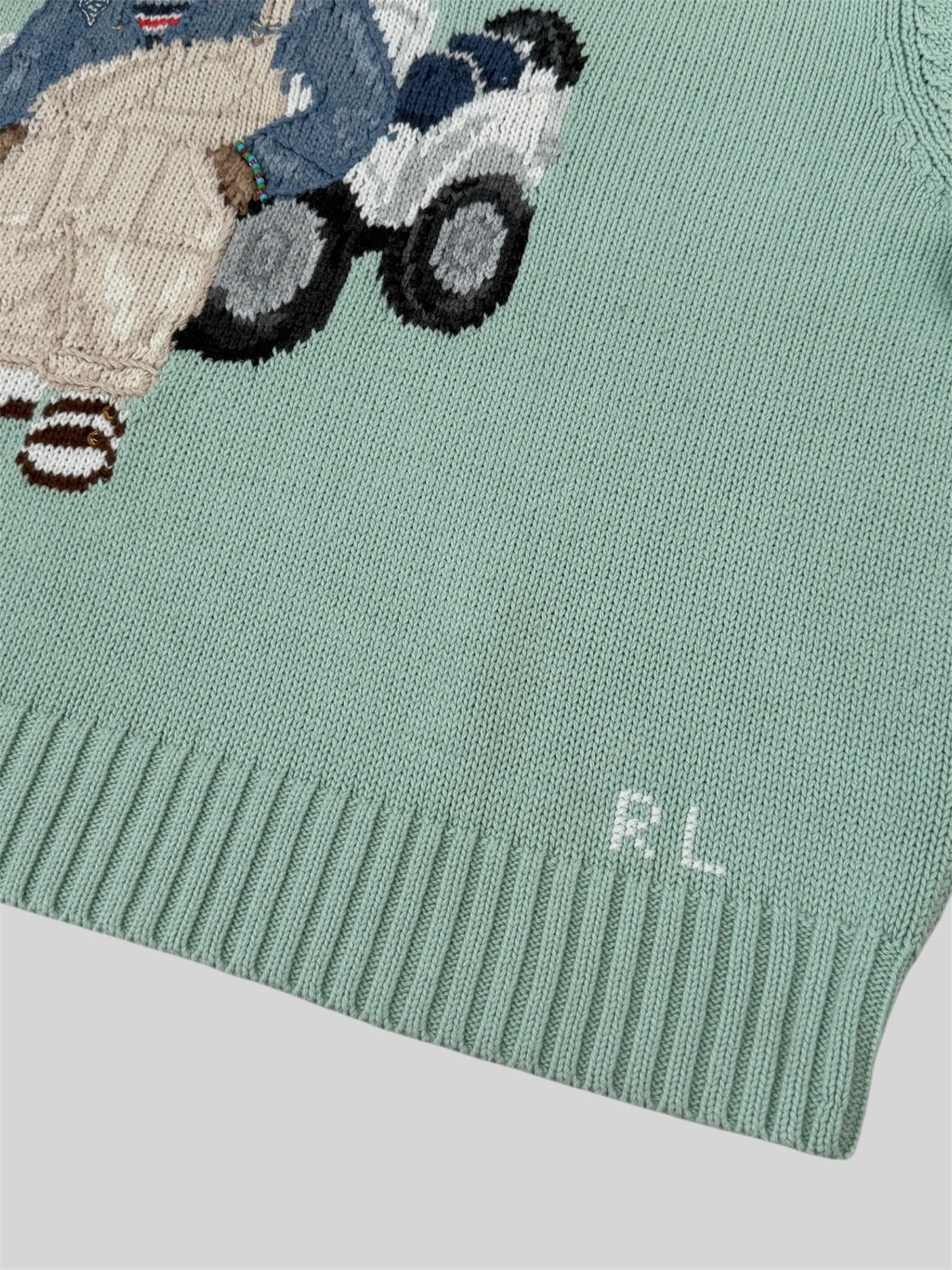 Authentic Polo Ralph Lauren Bear Knitted Jumper Celadon Green XL £449RRP QR SCAN