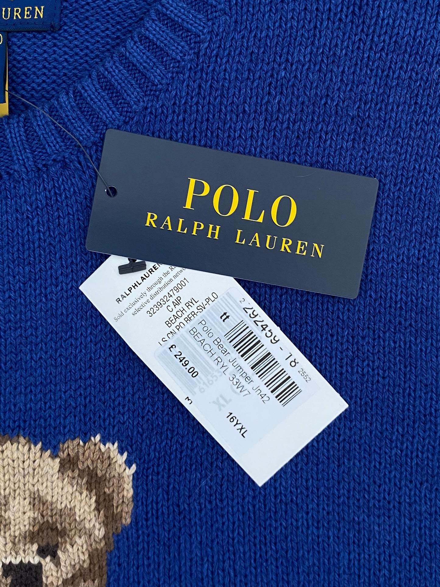 BNWT Authentic Polo Ralph Lauren Bear Knitted Jumper Blue XL (18-20) £249RRP