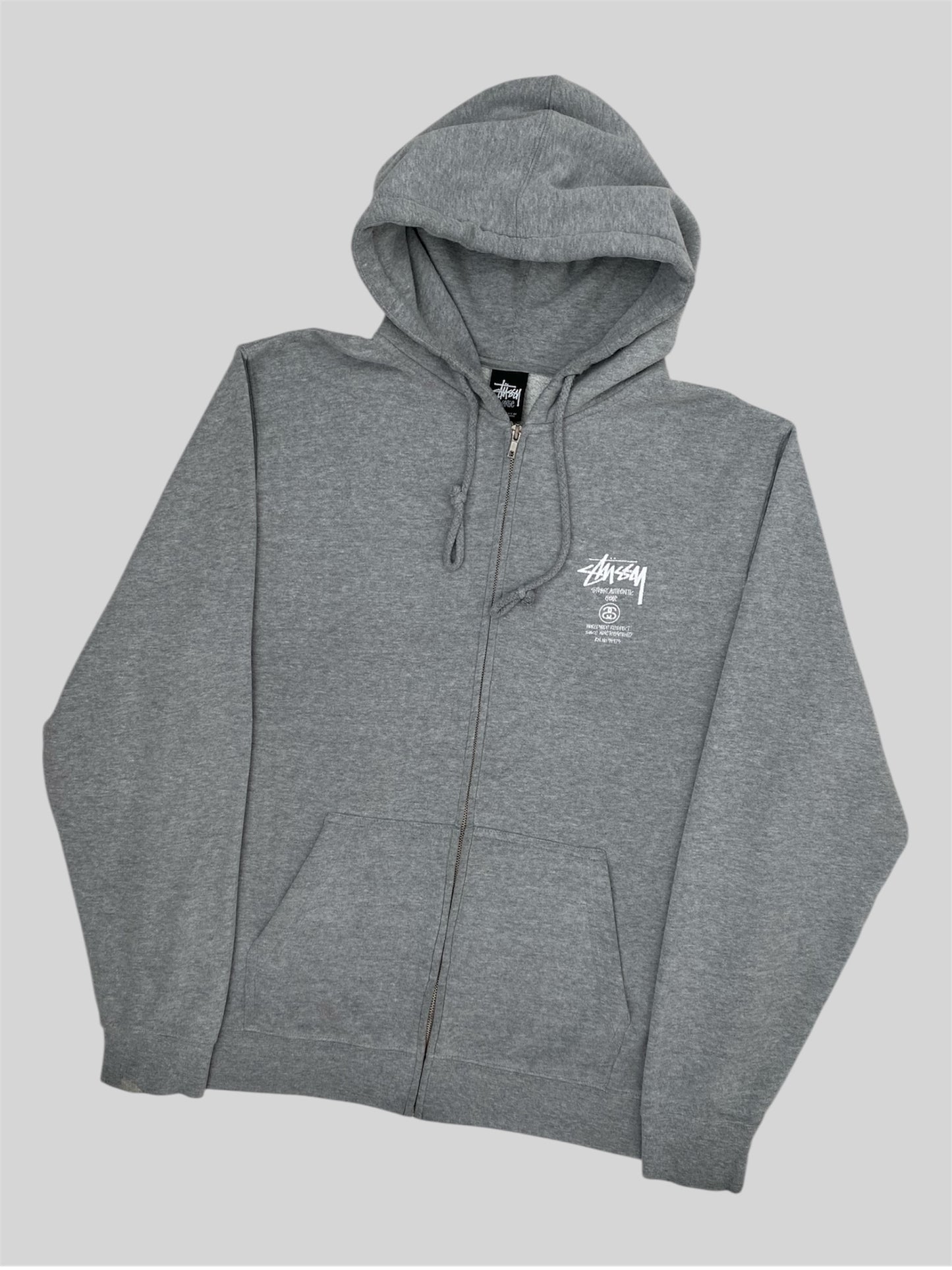 Vintage Stussy Spellout Full Zip Hoodie Light Grey X-Large