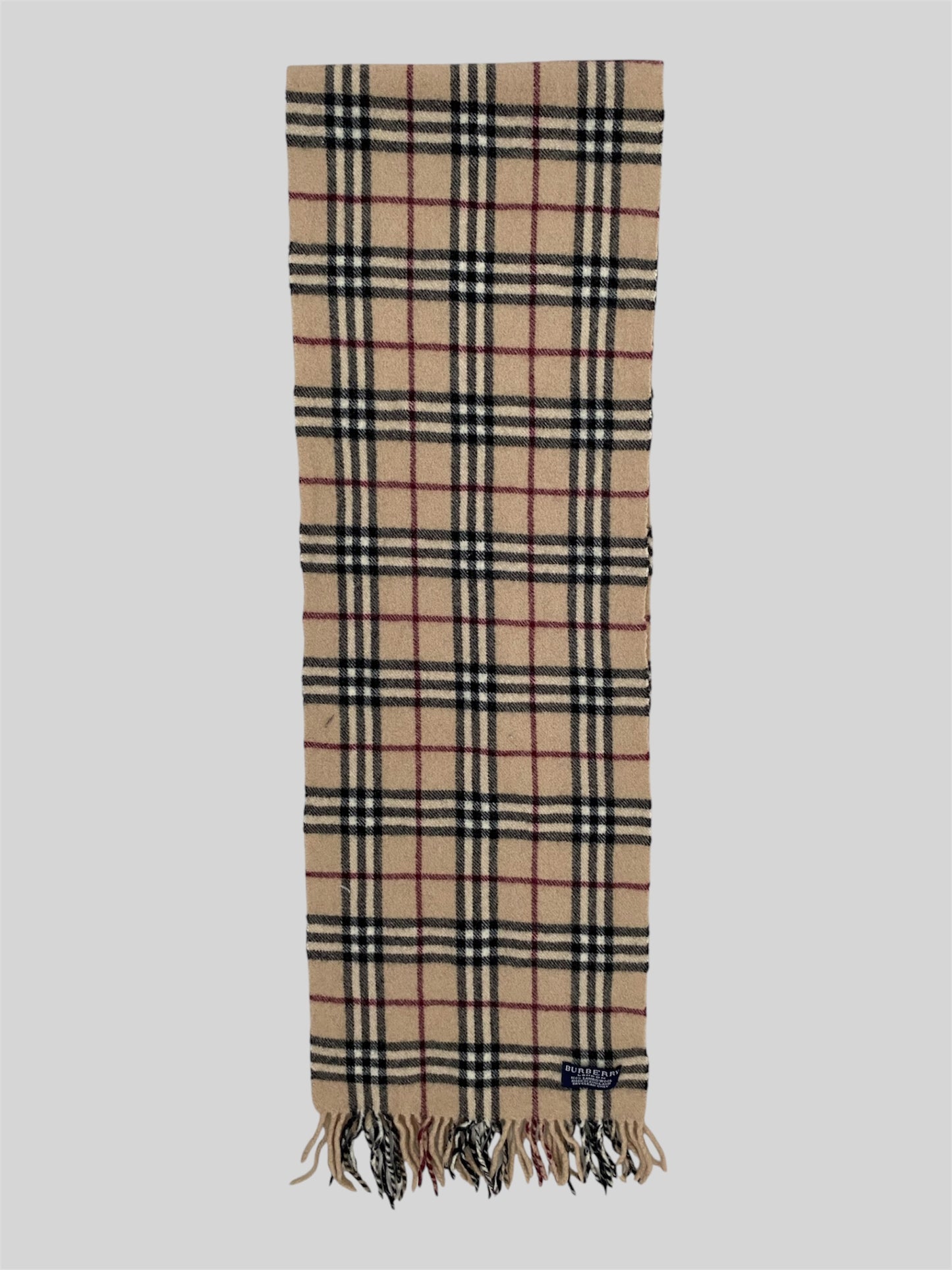 Vintage Burberry Nova Checkered 100% Lambswool Scarf Beige