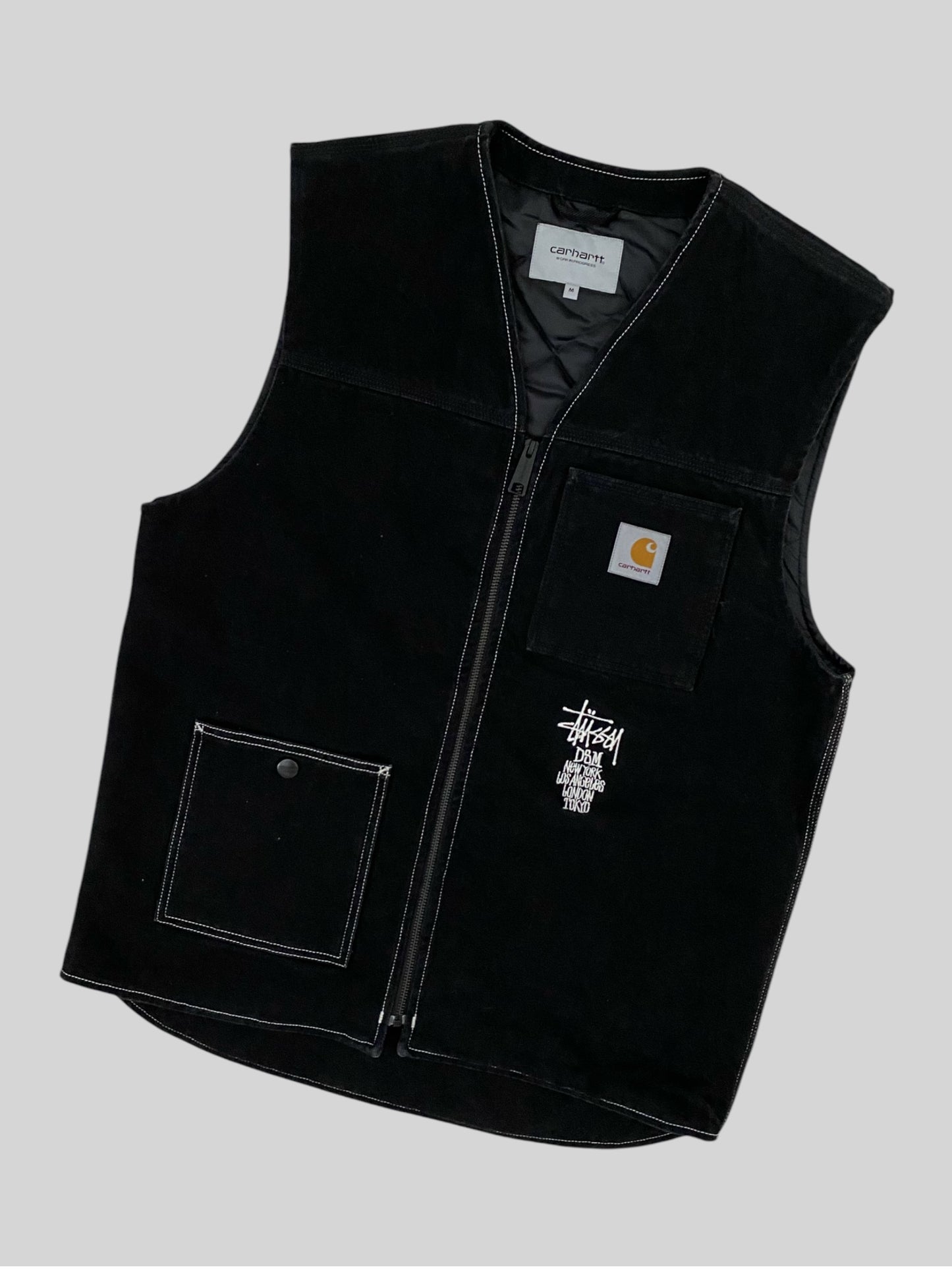 Rare Stussy x Carhartt x DSM Embroidered Vest Black Medium