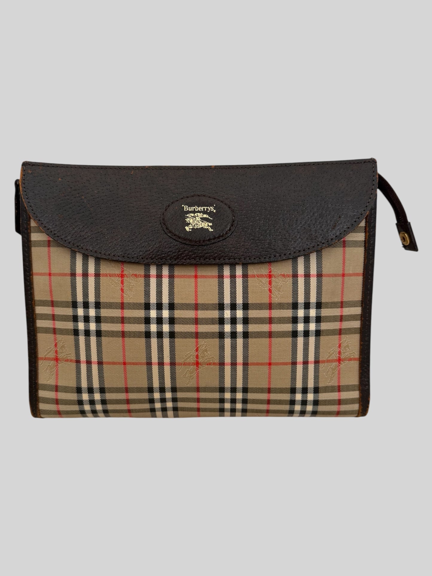 Vintage 1990s Burberry Nova Check Women’s Small Black Leather Clutch Bag