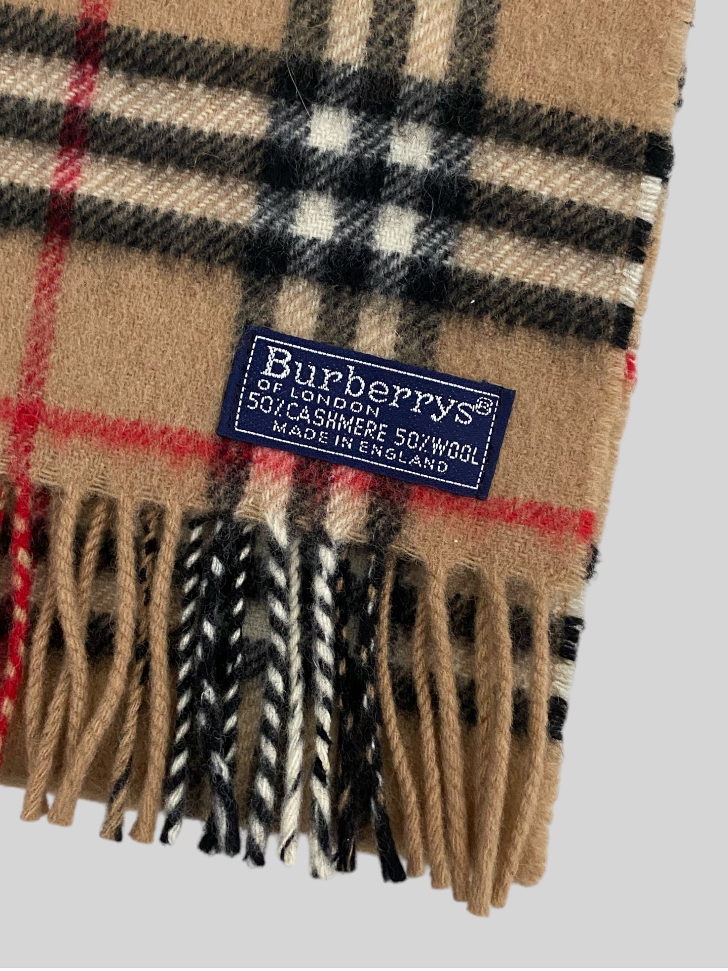 Vintage Burberry Nova Checkered 50% Cashmere 50% Wool Scarf Beige