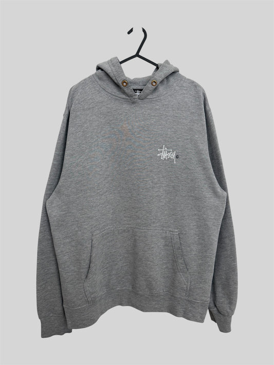 Authentic Stussy Printed Spellout Pullover Hoodie Light Grey Medium