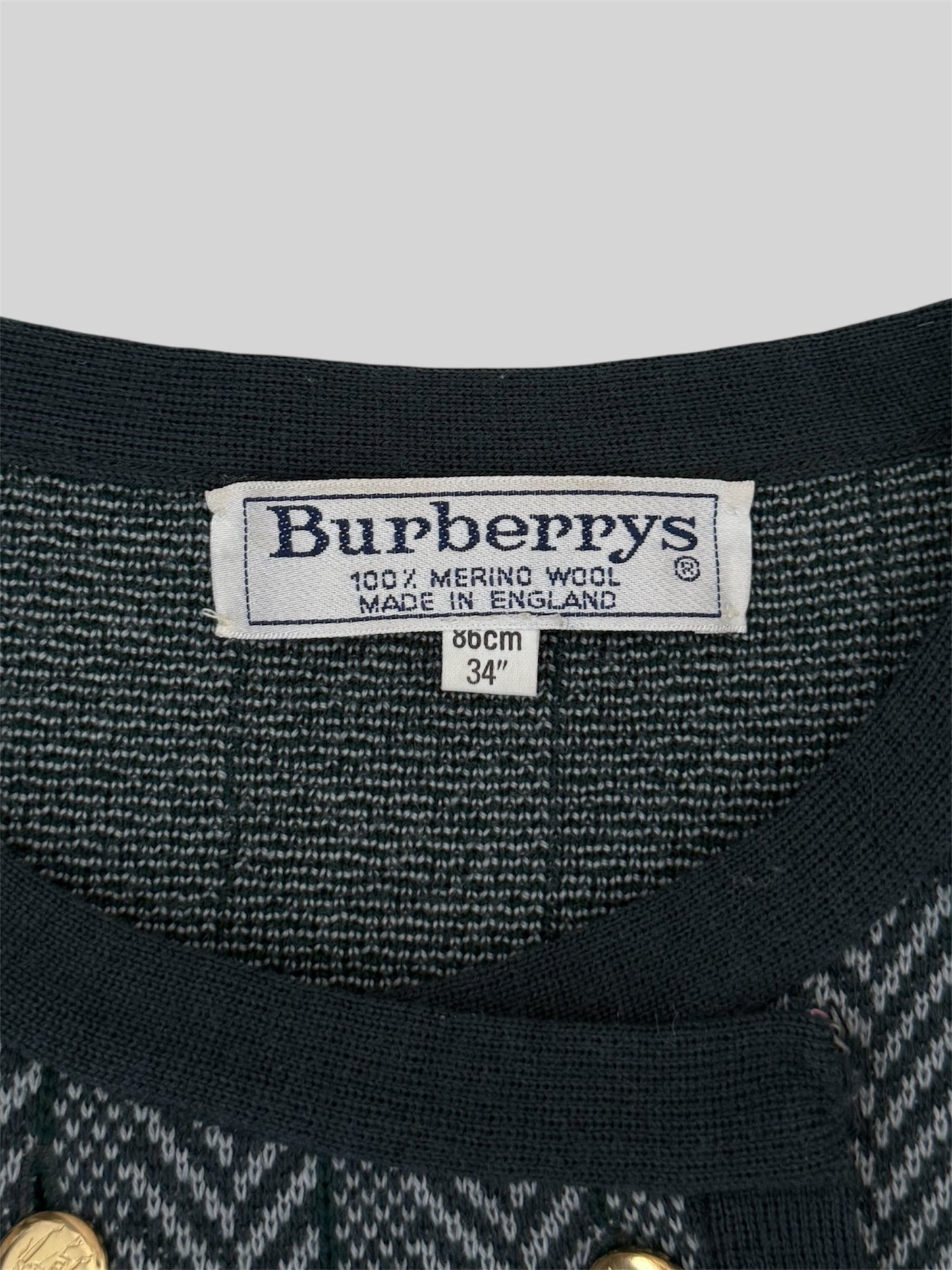 Vintage Burberry 90s Women’s Button Up Stripy Wool Cardigan Grey Medium