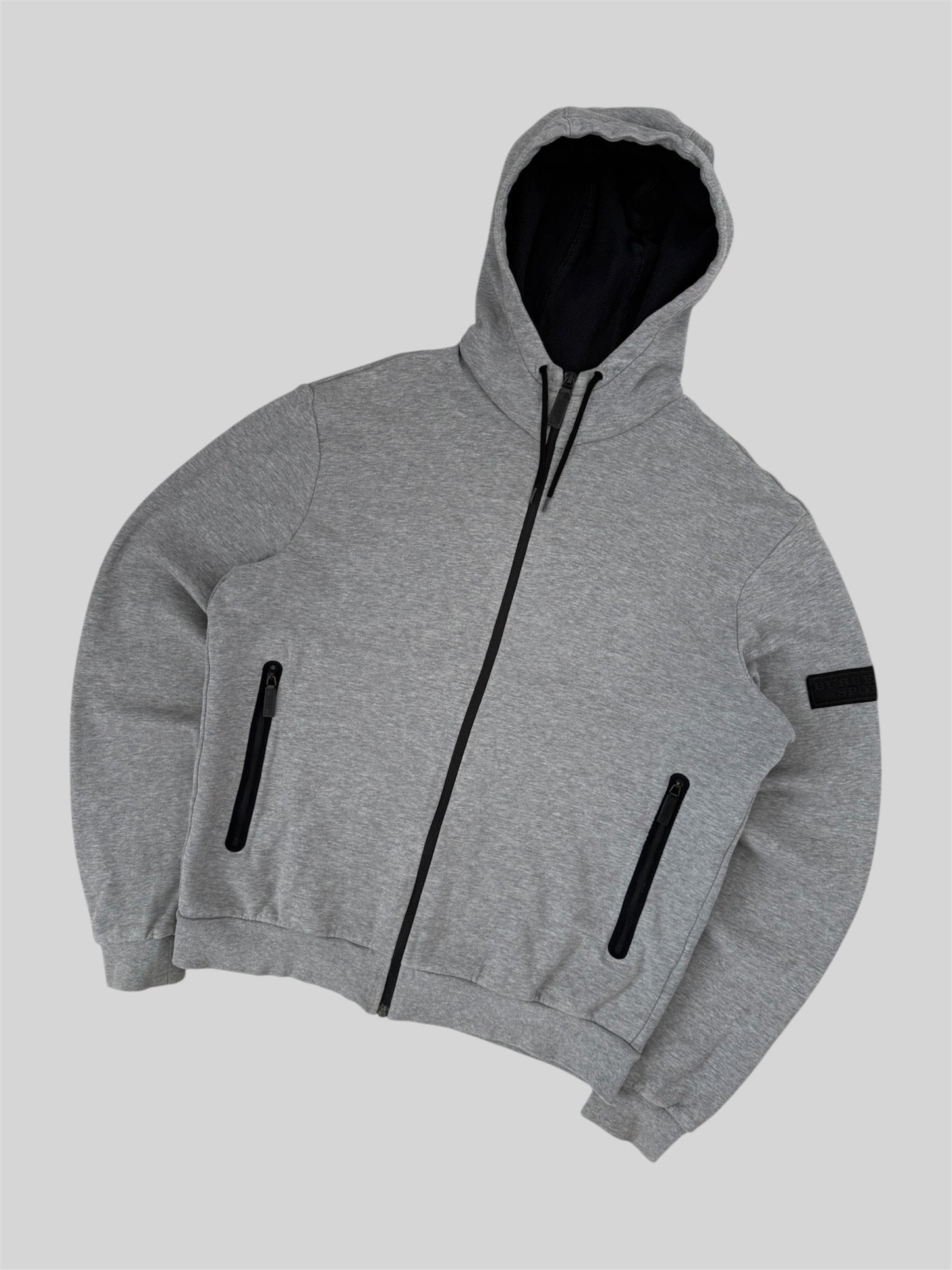 Vintage Burberry Sport Spellout Full Zip Active Hoodie Light Grey Medium