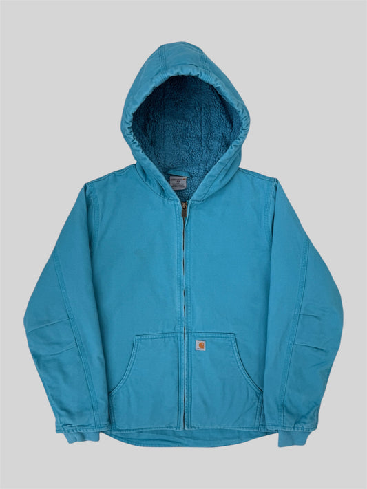 Vintage Carhartt 2000s Sherpa Lined Jacket RN 13706 Light Blue Large Age 14