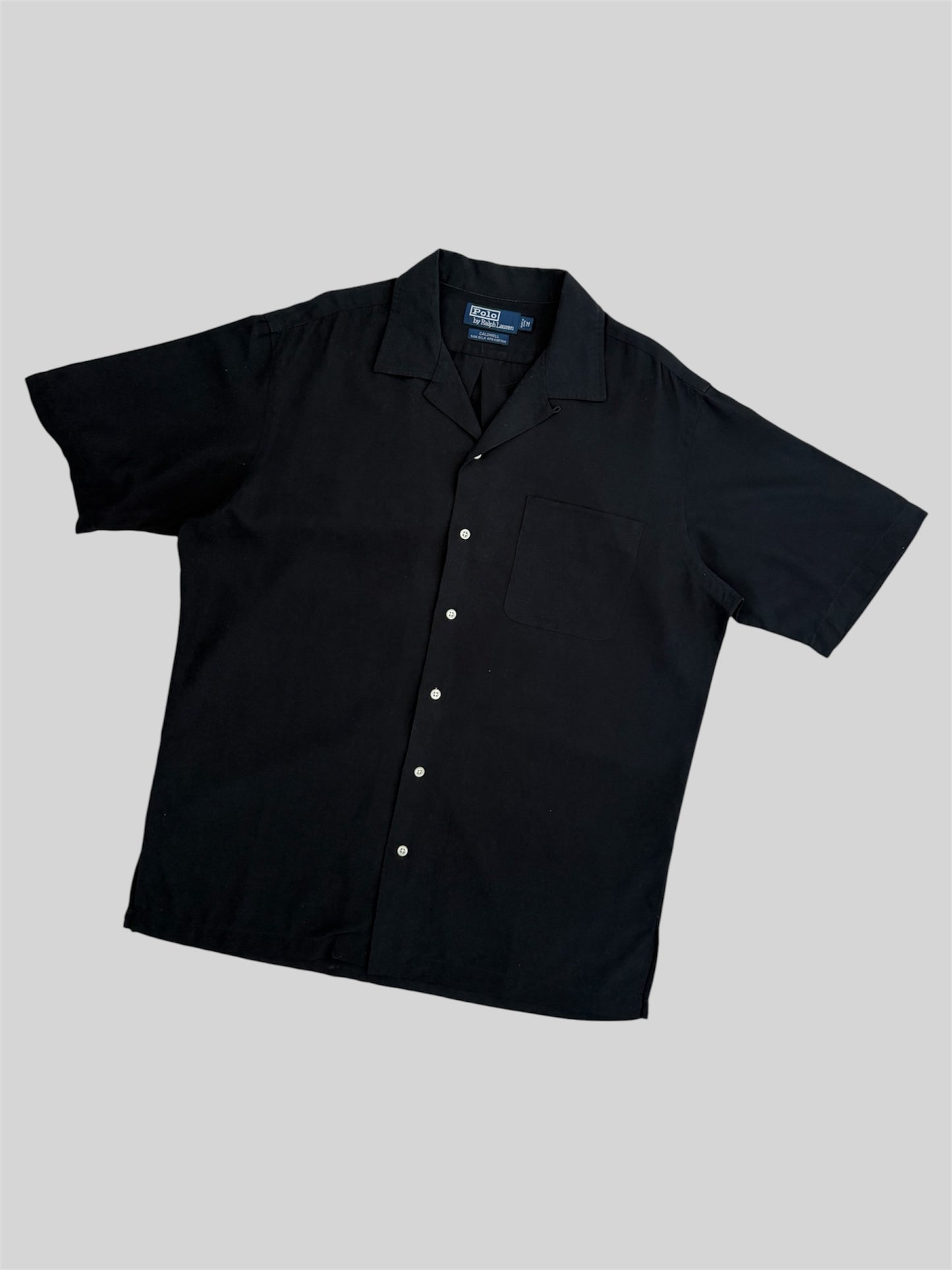 Rare Polo Ralph Lauren 1990s Button Up Caldwell Silk Cotton Camp Shirt Black M