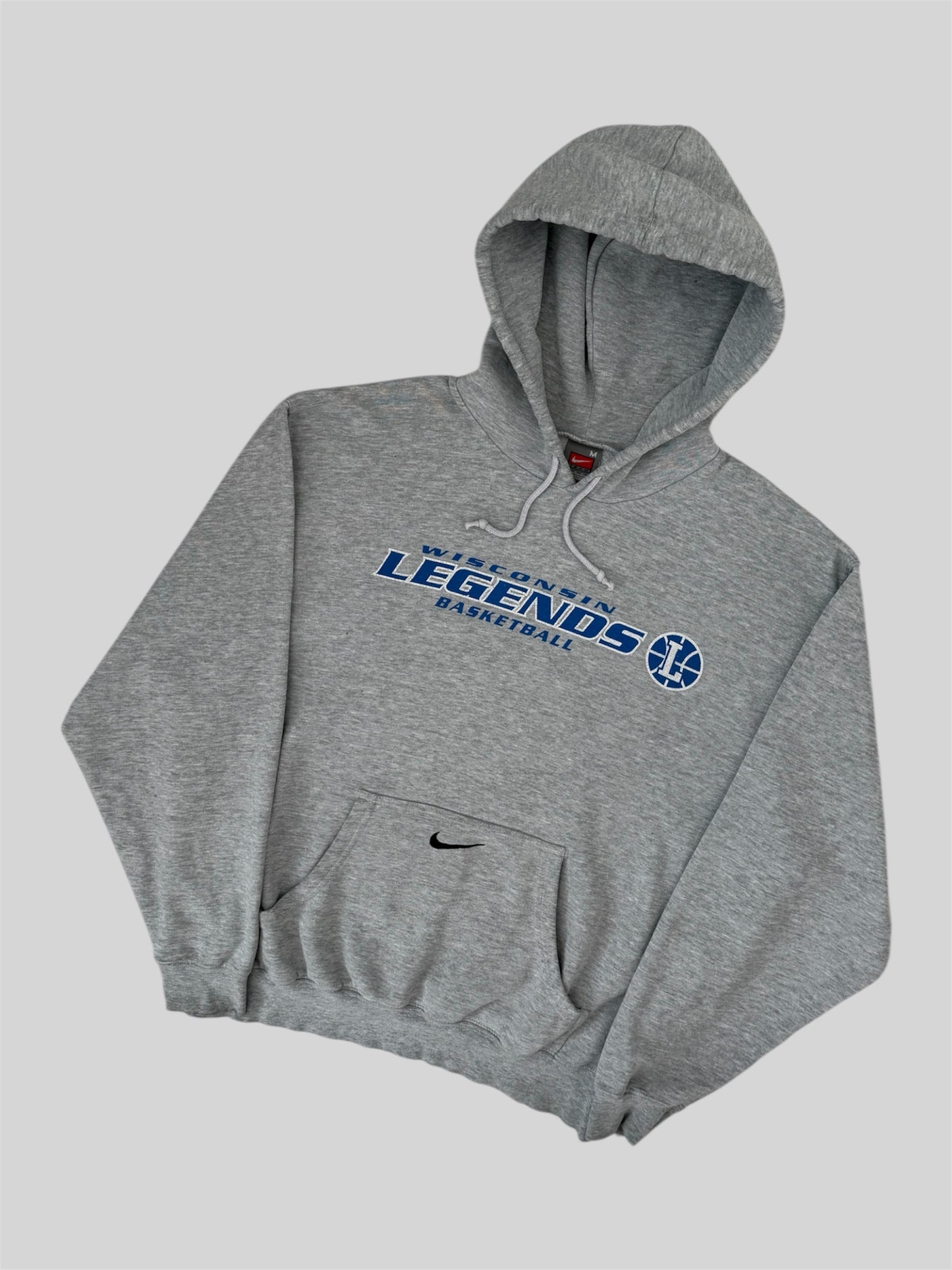 Vintage Nike Team Embroidered Spellout Pullover Hoodie Light Grey Medium