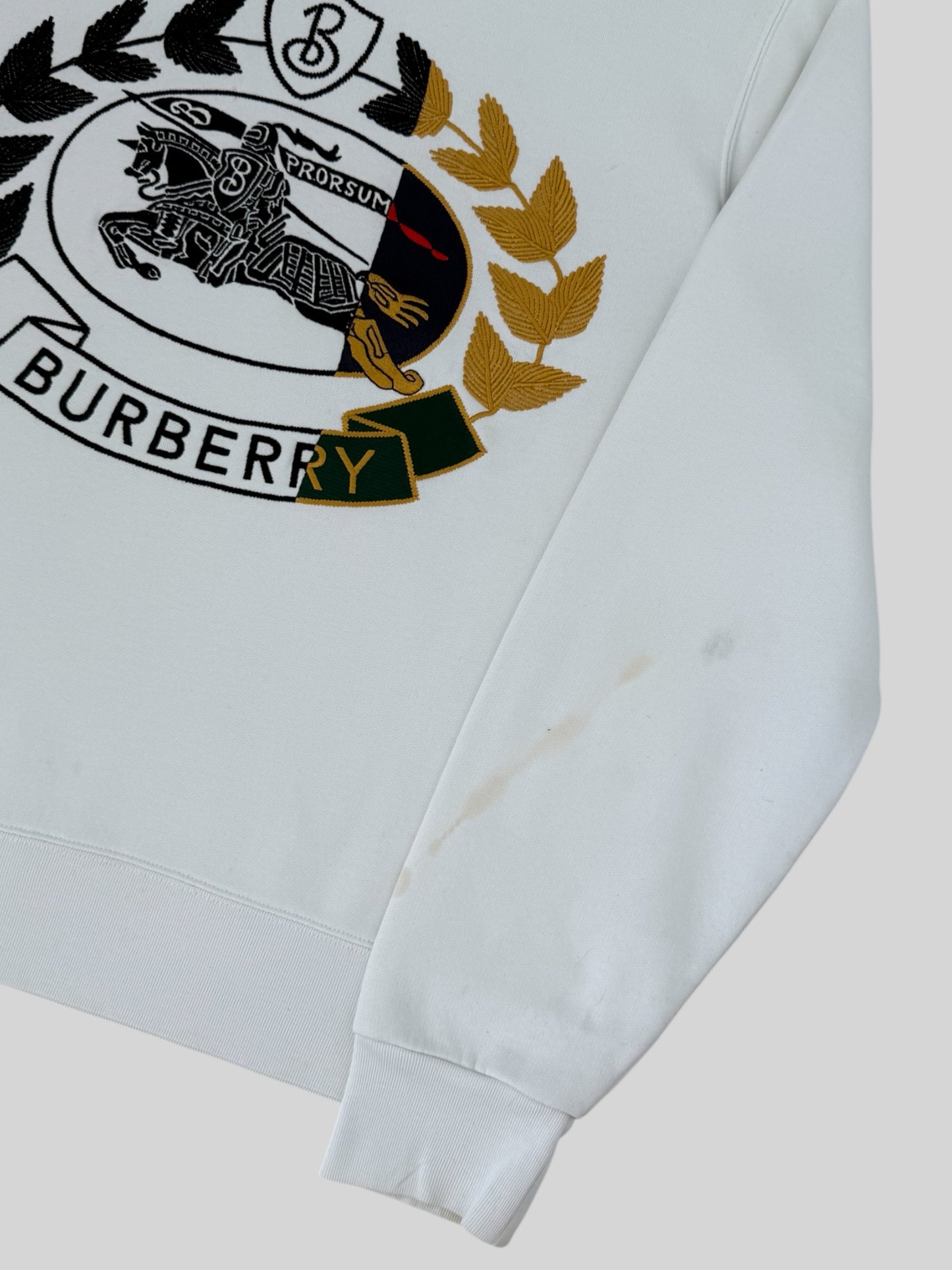 Authentic Modern Burberry Embroidered Spellout Pullover Sweatshirt White Medium